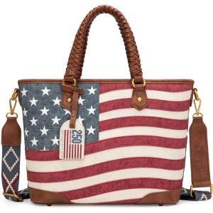 Montana West American Flag Tote Bag for Women Vintage Patriotic Western Shoulder Purse with Braided Top Handles(Jean)
