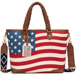 Montana West American Flag Tote Bag for Women Vintage Patriotic Western Shoulder Purse with Braided Top Handles(Red)