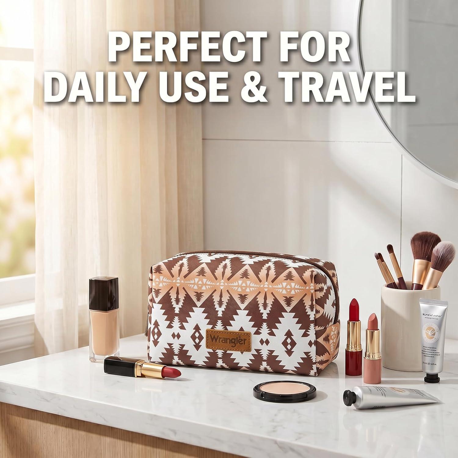 imageMontana West X Wrangler Travel Makeup Bag Portable Cosmetic Bag Makeup Pouch for Women Large Capacity Toiletry BagCoffee