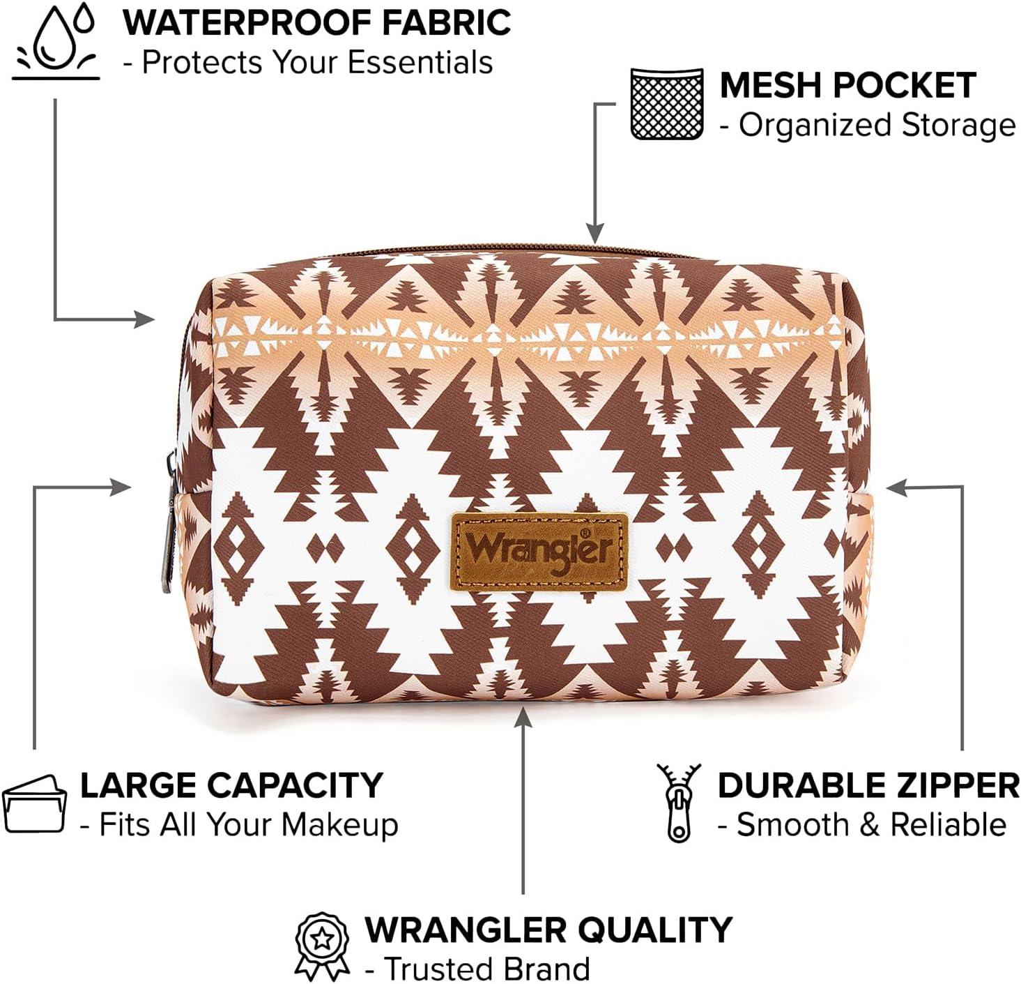 imageMontana West X Wrangler Travel Makeup Bag Portable Cosmetic Bag Makeup Pouch for Women Large Capacity Toiletry BagCoffee