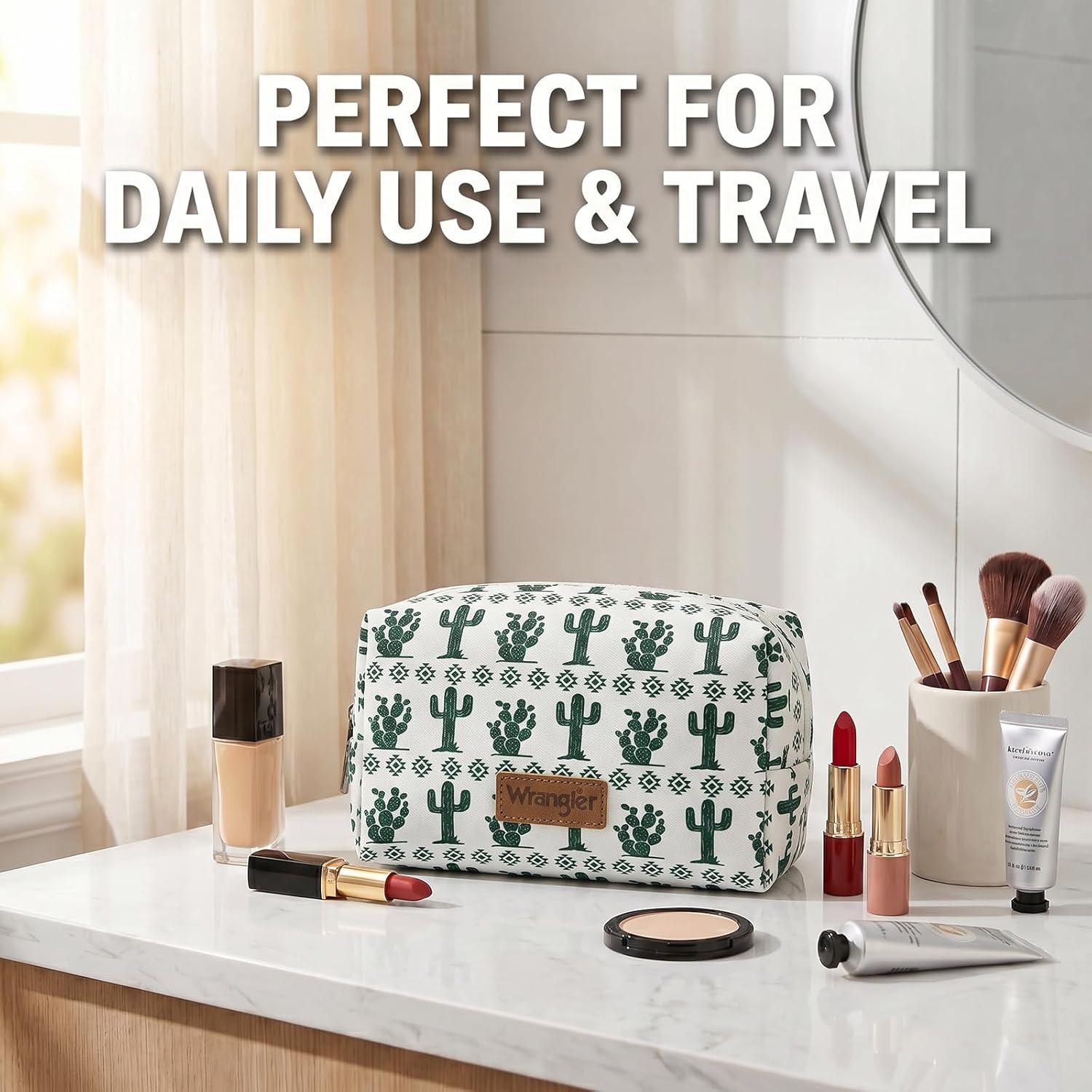 imageMontana West X Wrangler Travel Makeup Bag Portable Cosmetic Bag Makeup Pouch for Women Large Capacity Toiletry BagGreen