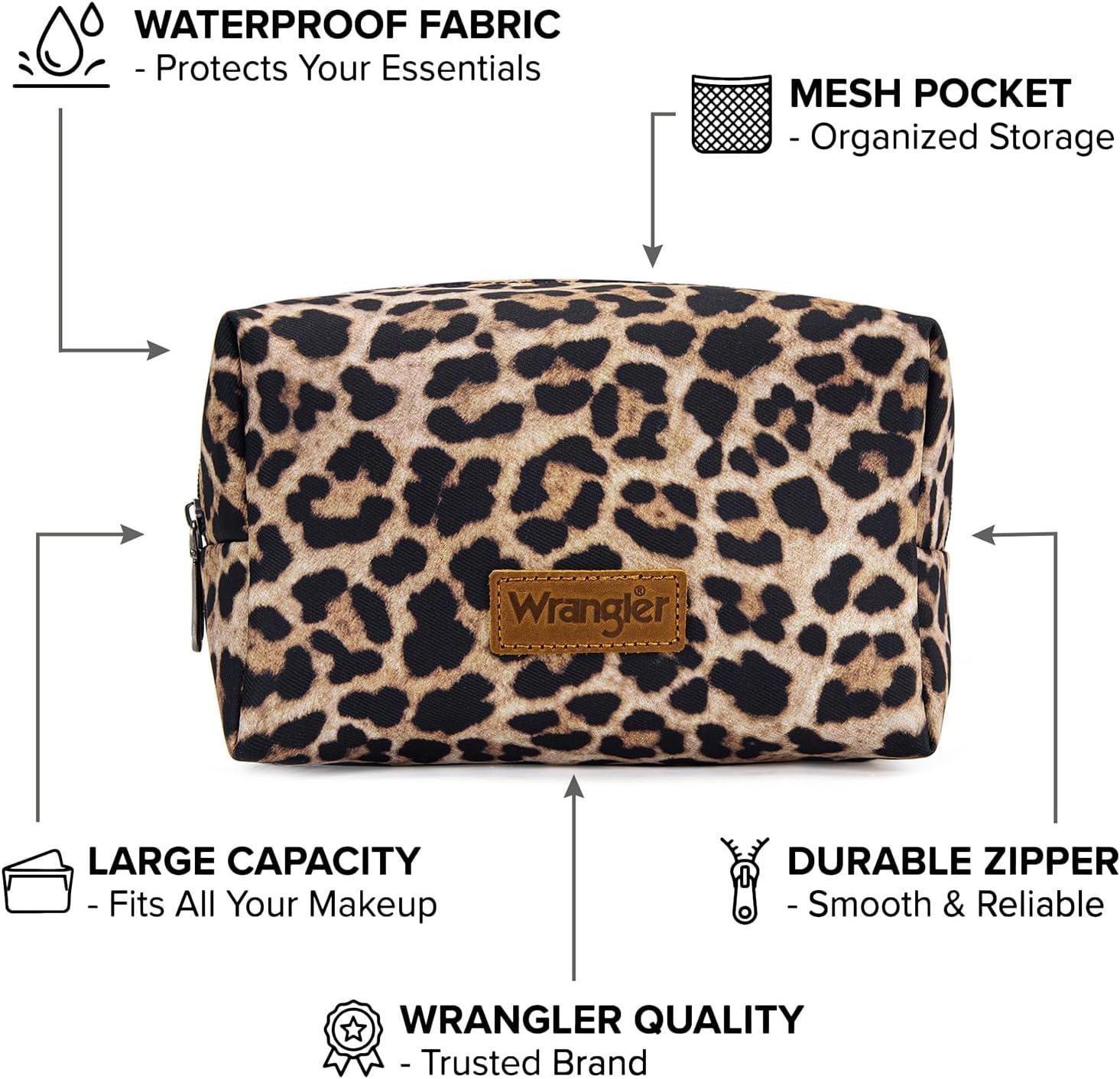 imageMontana West X Wrangler Travel Makeup Bag Portable Cosmetic Bag Makeup Pouch for Women Large Capacity Toiletry BagLeopard