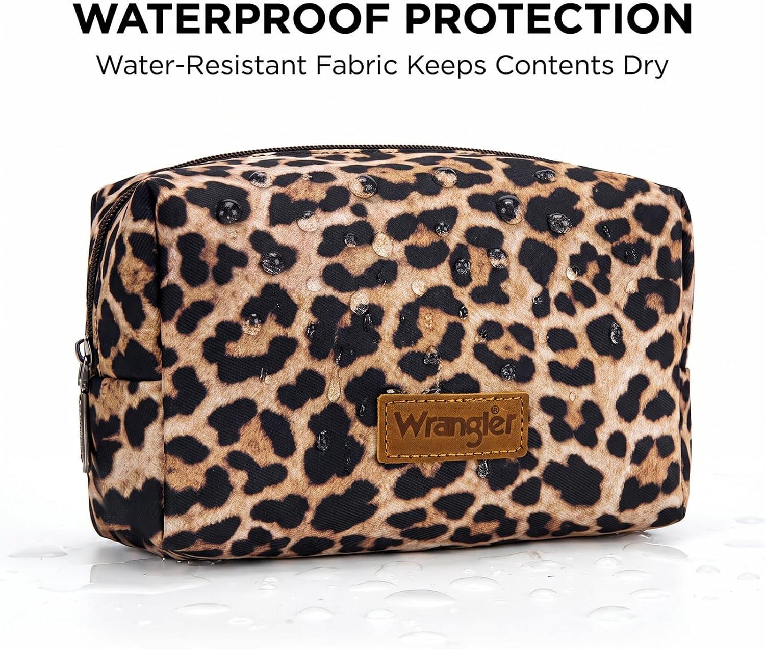 imageMontana West X Wrangler Travel Makeup Bag Portable Cosmetic Bag Makeup Pouch for Women Large Capacity Toiletry BagLeopard