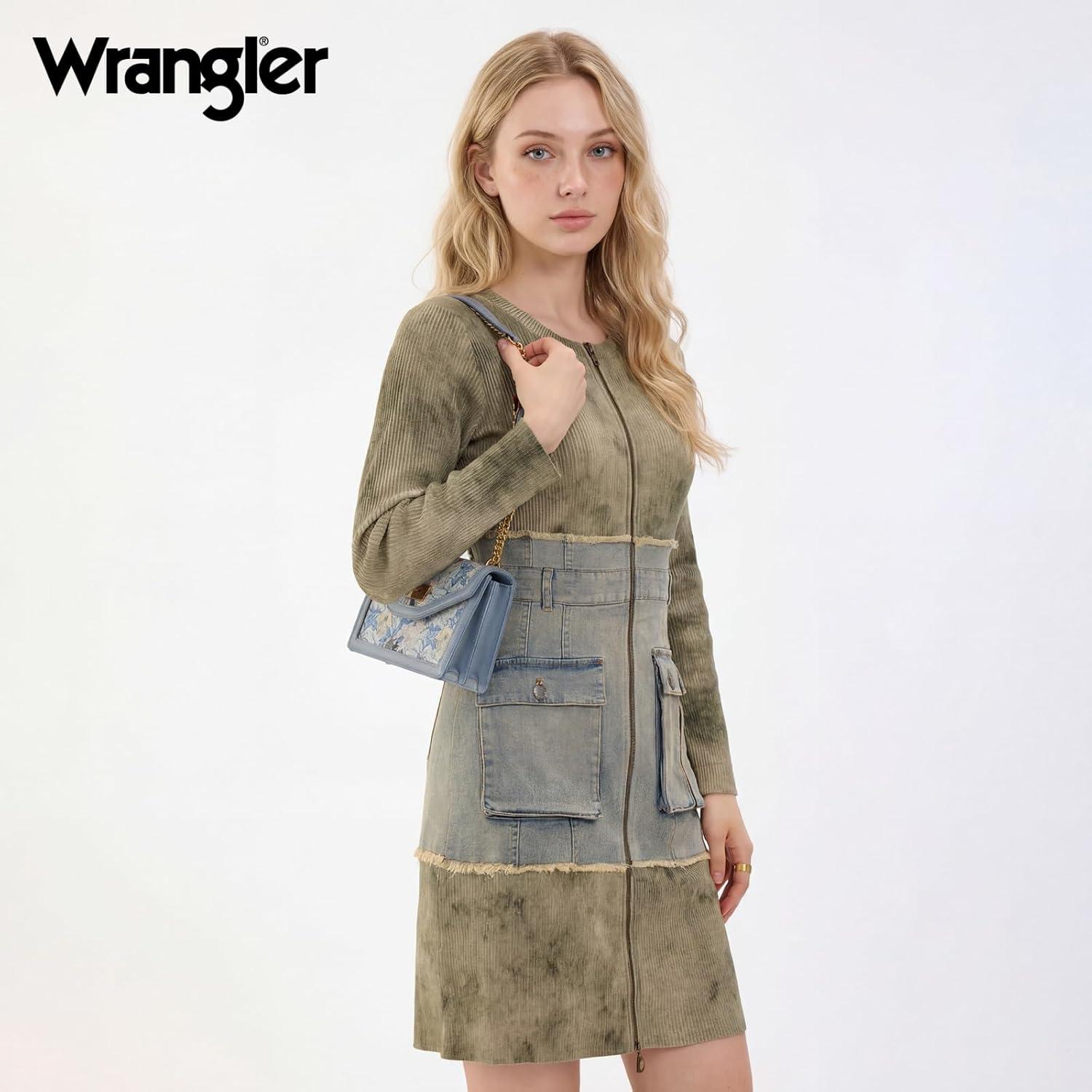 imageWrangler Flap Shoulder Bag for Women Vintage Floral Tooled Crossbody Purse with Chain StrapFloraljean