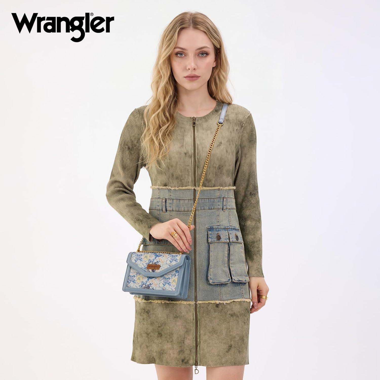 imageWrangler Flap Shoulder Bag for Women Vintage Floral Tooled Crossbody Purse with Chain StrapFloraljean