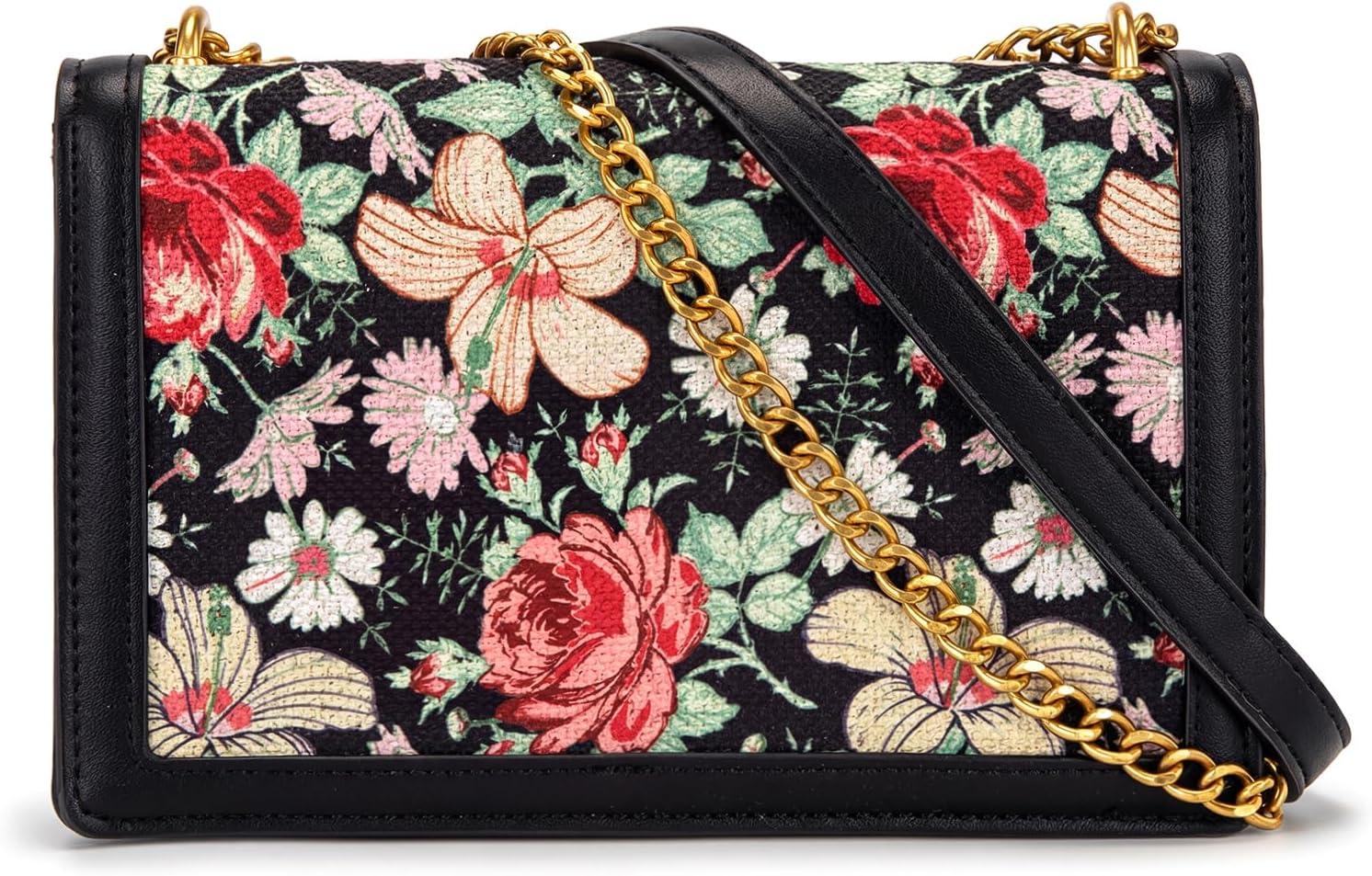 imageWrangler Flap Shoulder Bag for Women Vintage Floral Tooled Crossbody Purse with Chain StrapFloraljet Black