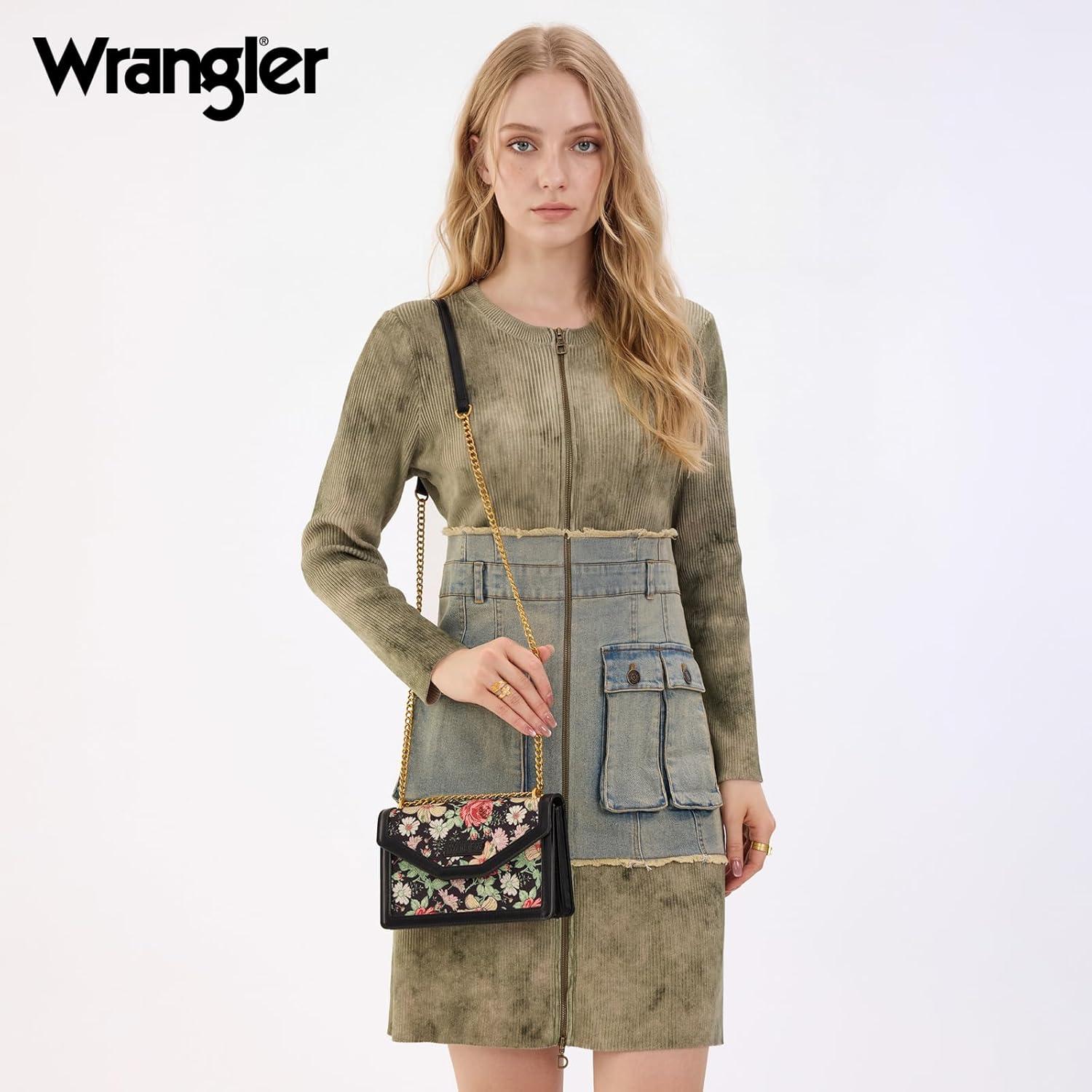 imageWrangler Flap Shoulder Bag for Women Vintage Floral Tooled Crossbody Purse with Chain StrapFloraljet Black