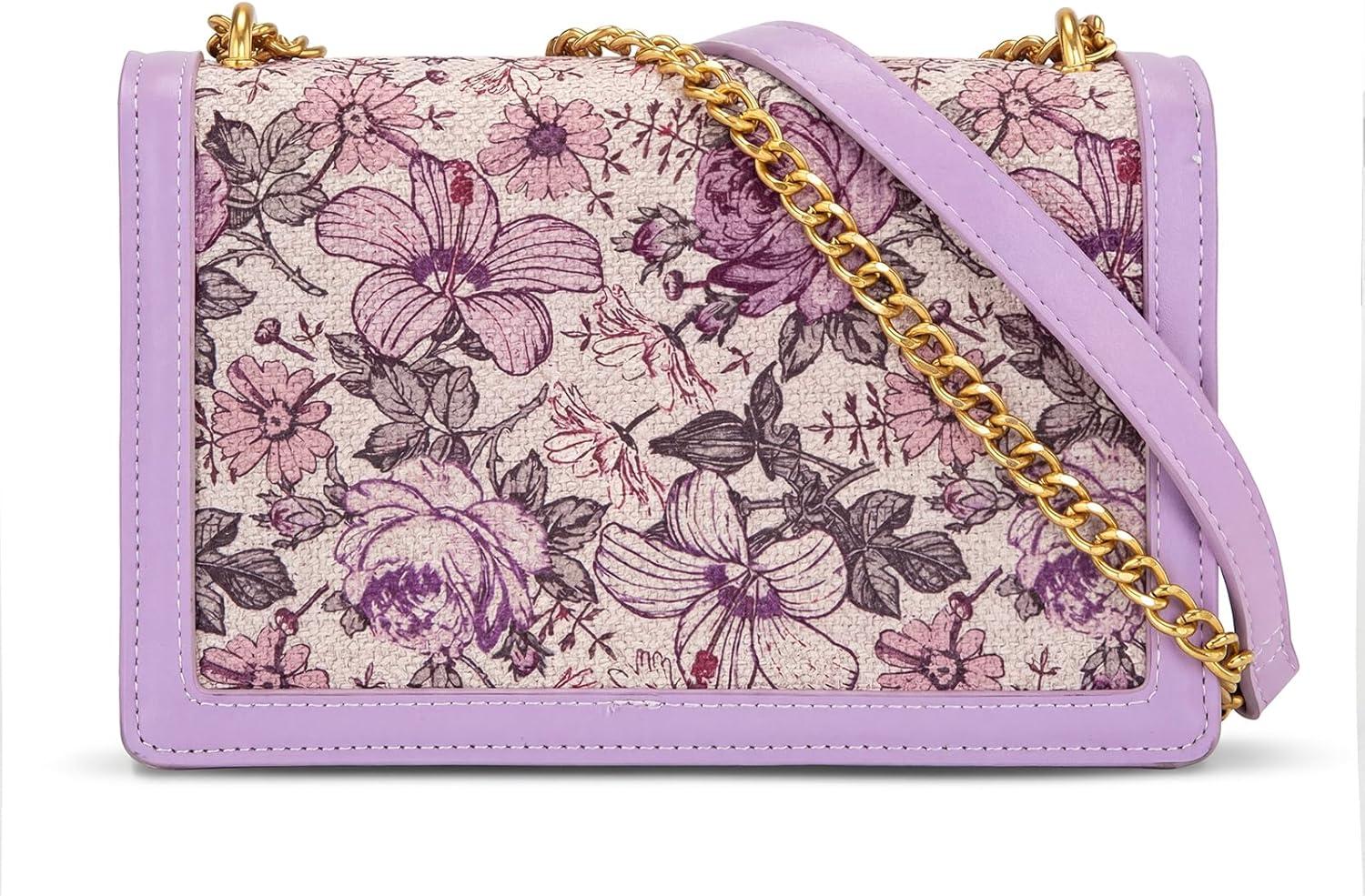imageWrangler Flap Shoulder Bag for Women Vintage Floral Tooled Crossbody Purse with Chain StrapFlorallight Purple