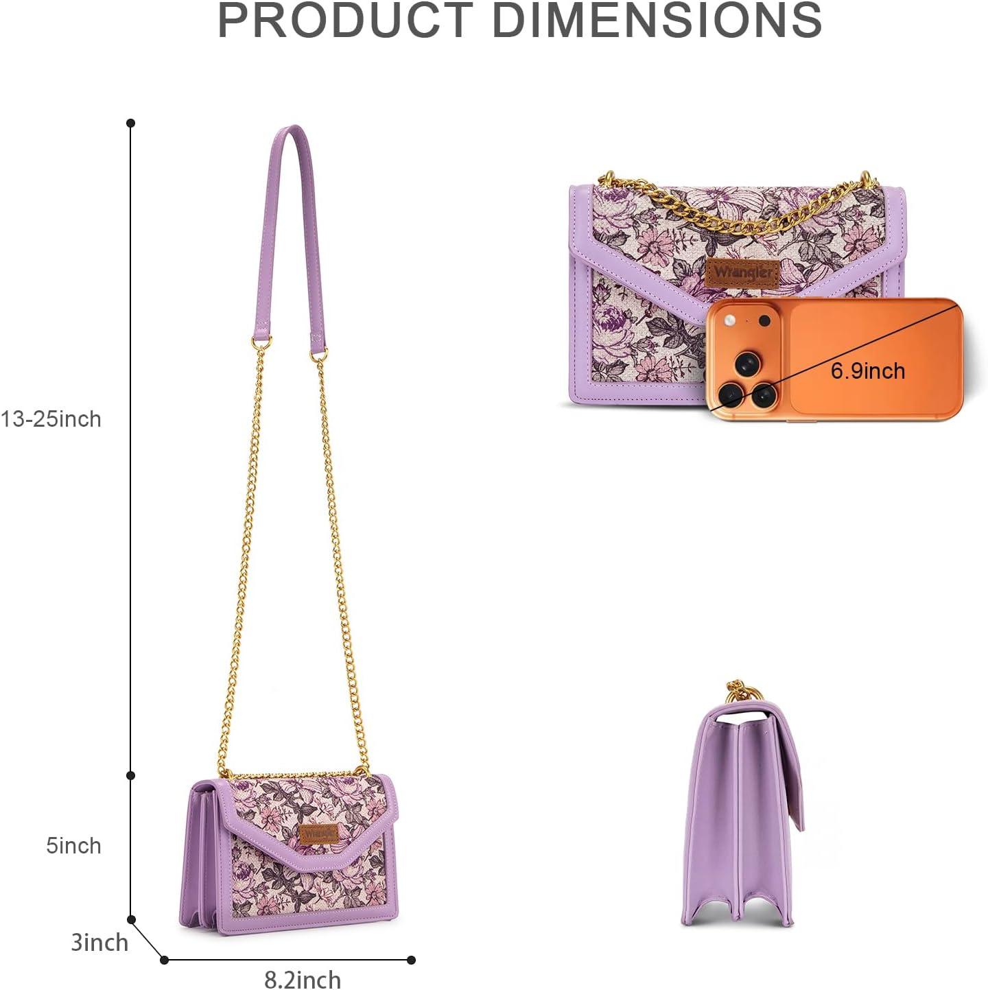 imageWrangler Flap Shoulder Bag for Women Vintage Floral Tooled Crossbody Purse with Chain StrapFlorallight Purple