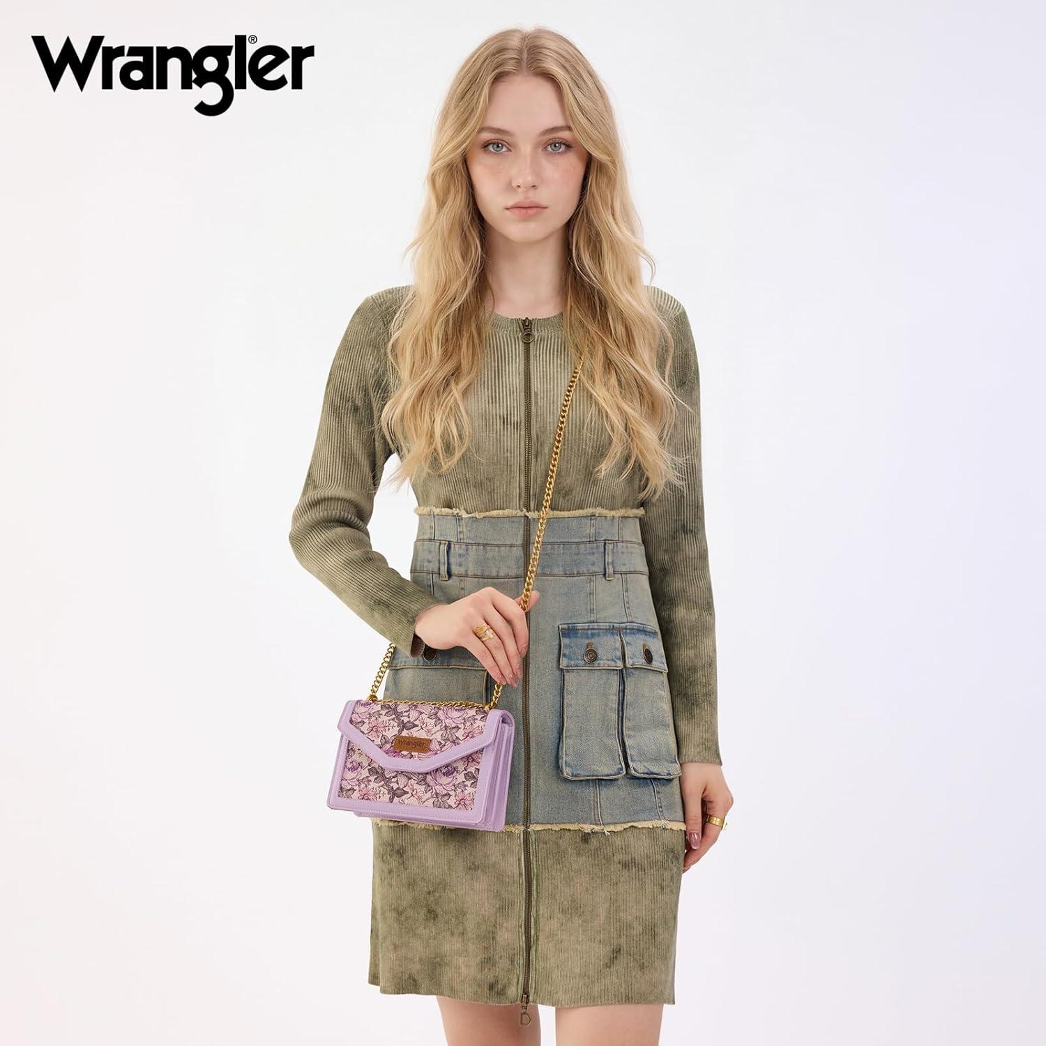 imageWrangler Flap Shoulder Bag for Women Vintage Floral Tooled Crossbody Purse with Chain StrapFlorallight Purple