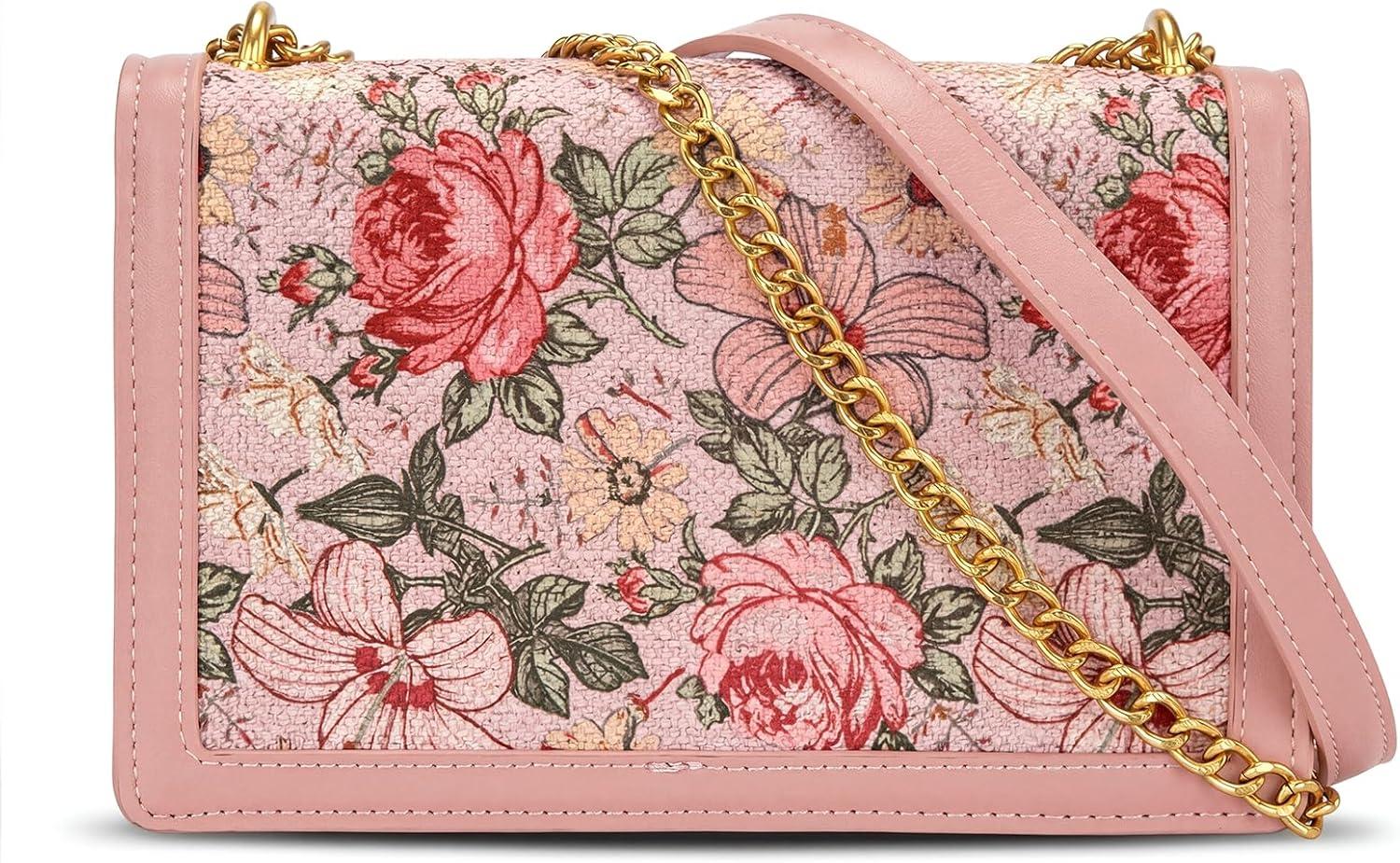 imageWrangler Flap Shoulder Bag for Women Vintage Floral Tooled Crossbody Purse with Chain StrapFloralpink
