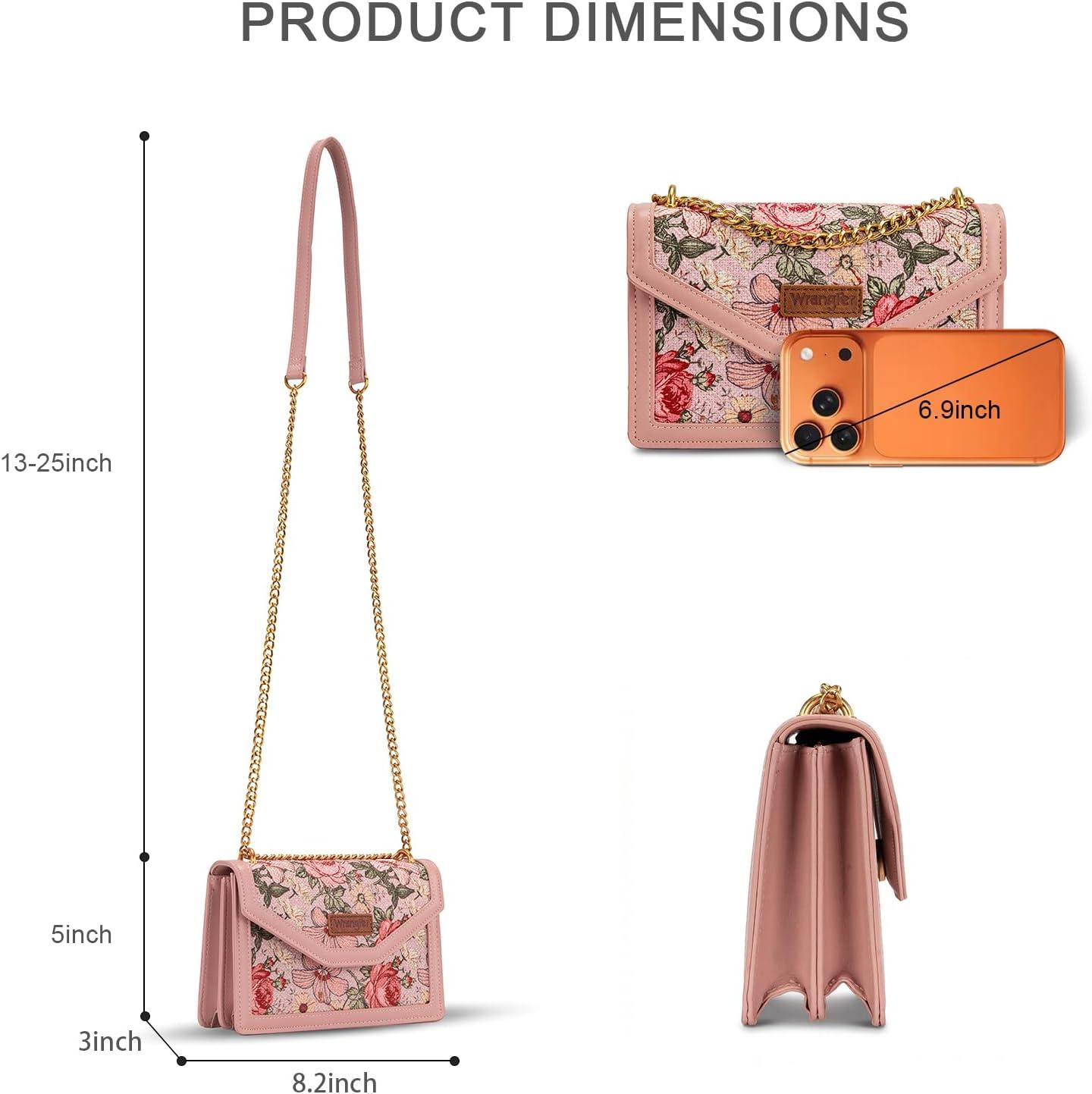 imageWrangler Flap Shoulder Bag for Women Vintage Floral Tooled Crossbody Purse with Chain StrapFloralpink