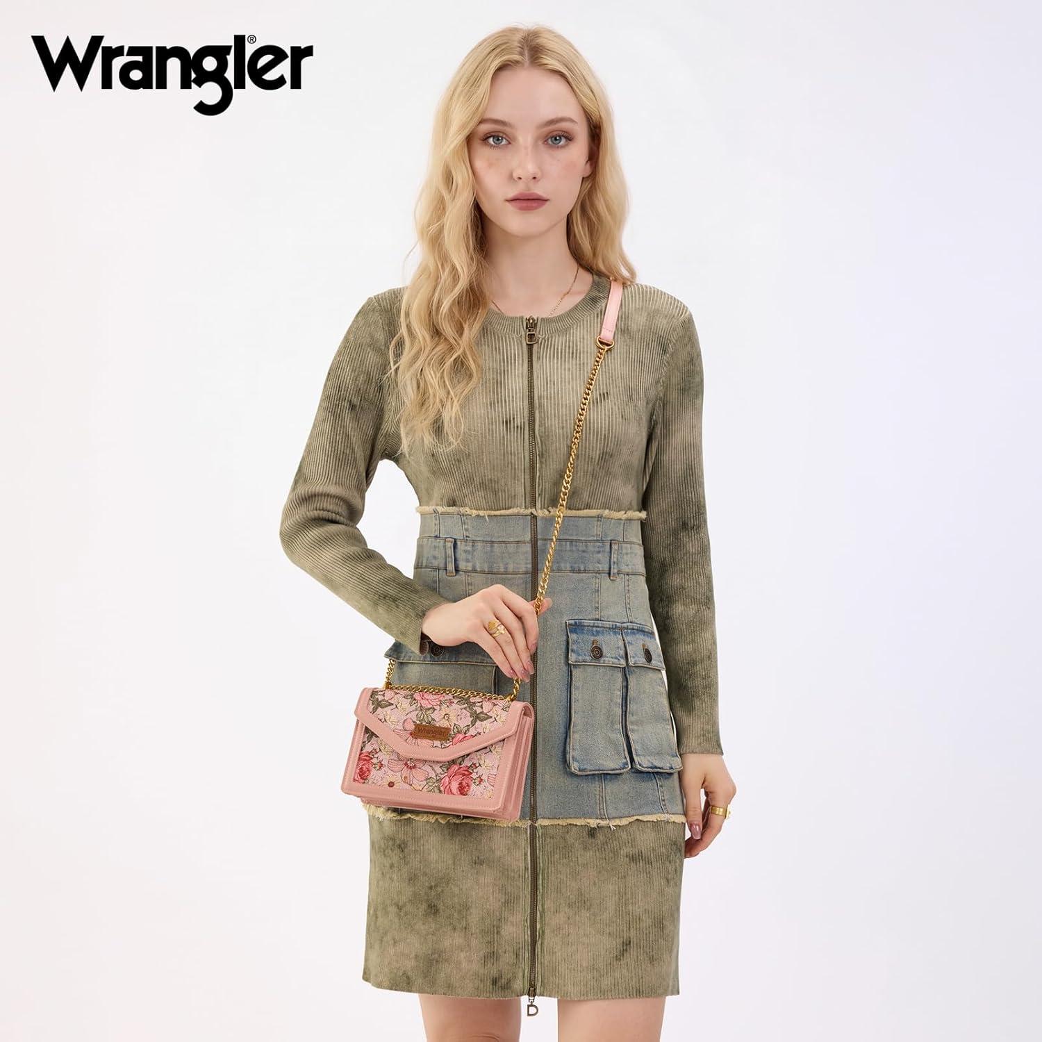 imageWrangler Flap Shoulder Bag for Women Vintage Floral Tooled Crossbody Purse with Chain StrapFloralpink