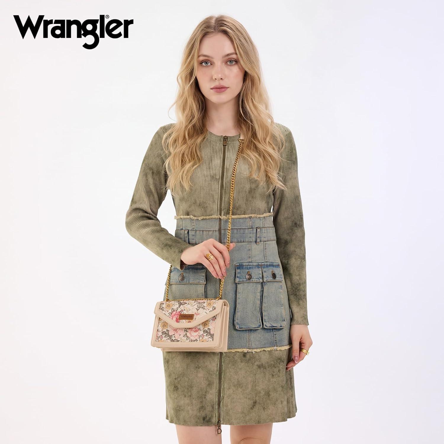 imageWrangler Flap Shoulder Bag for Women Vintage Floral Tooled Crossbody Purse with Chain StrapFloraltan