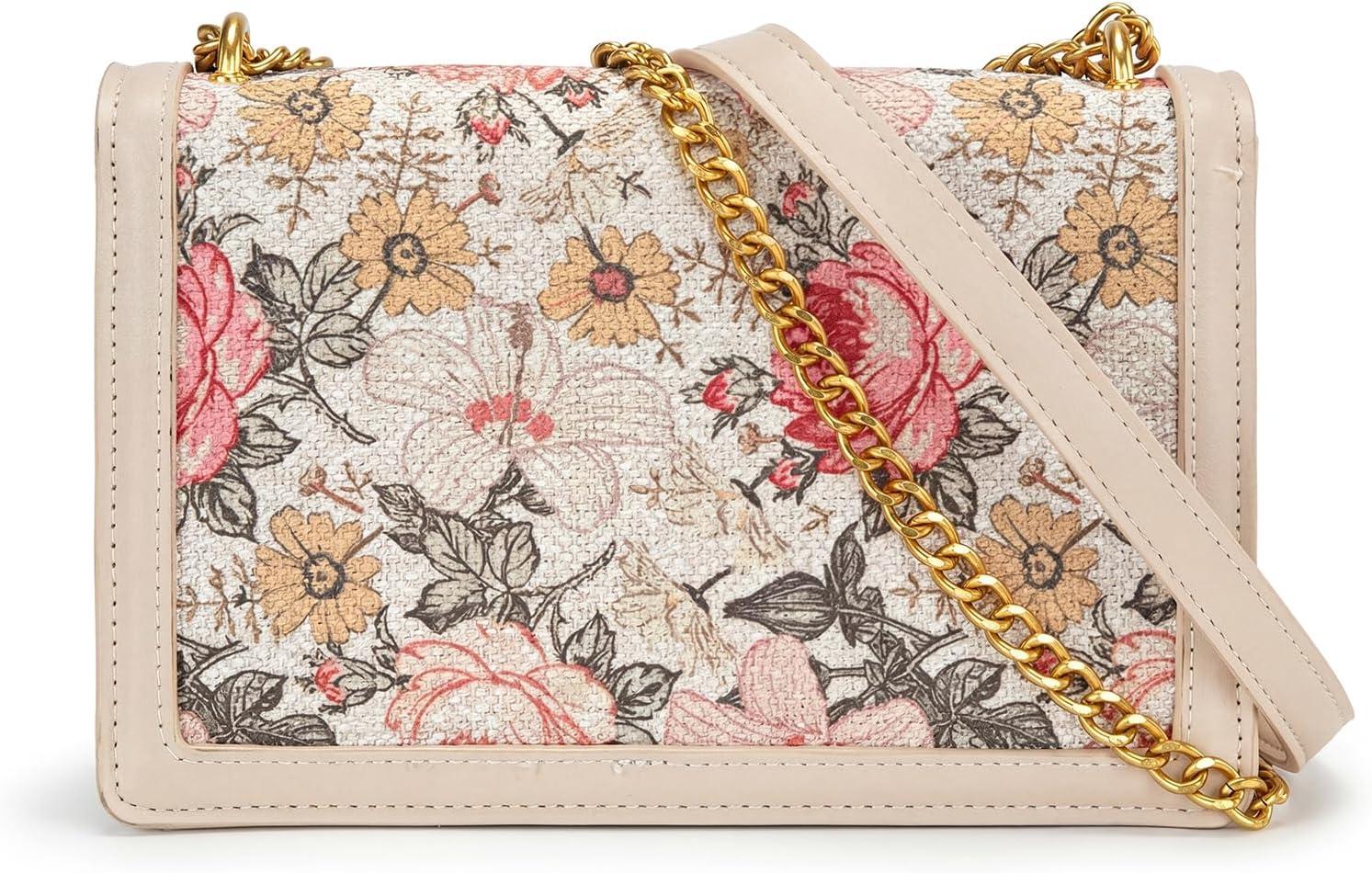imageWrangler Flap Shoulder Bag for Women Vintage Floral Tooled Crossbody Purse with Chain StrapFloraltan