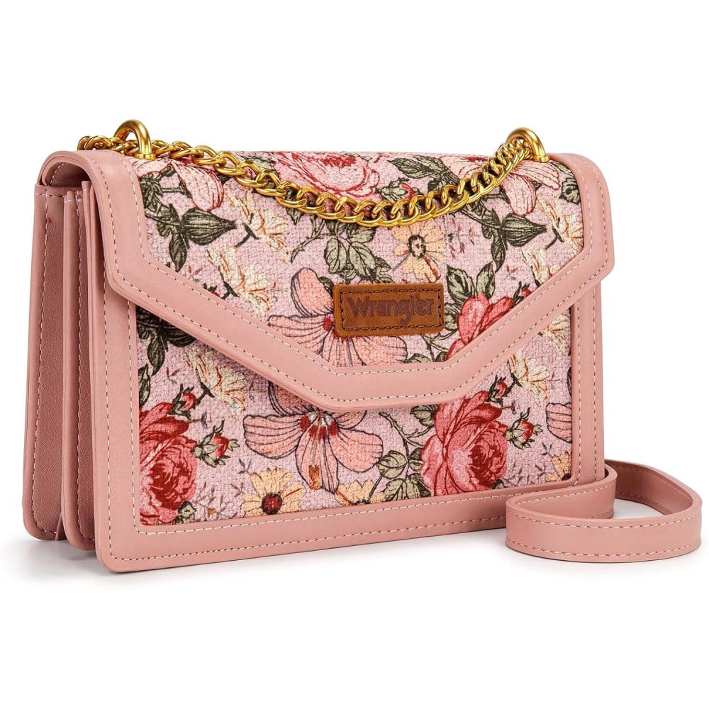 imageWrangler Flap Shoulder Bag for Women Vintage Floral Tooled Crossbody Purse with Chain StrapFloralpink