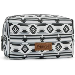 Montana West X Wrangler Travel Makeup Bag Portable Cosmetic Bag Makeup Pouch for Women Large Capacity Toiletry Bag(Black)