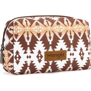 Montana West X Wrangler Travel Makeup Bag Portable Cosmetic Bag Makeup Pouch for Women Large Capacity Toiletry Bag(Coffee)