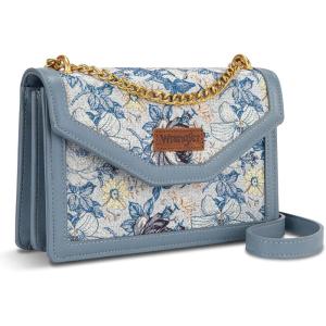 Wrangler Flap Shoulder Bag for Women Vintage Floral Tooled Crossbody Purse with Chain Strap(Floral-jean)