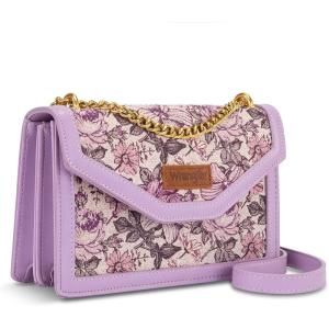Wrangler Flap Shoulder Bag for Women Vintage Floral Tooled Crossbody Purse with Chain Strap(Floral-light Purple)
