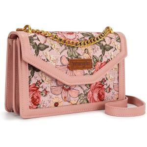 Wrangler Flap Shoulder Bag for Women Vintage Floral Tooled Crossbody Purse with Chain Strap(Floral-pink)