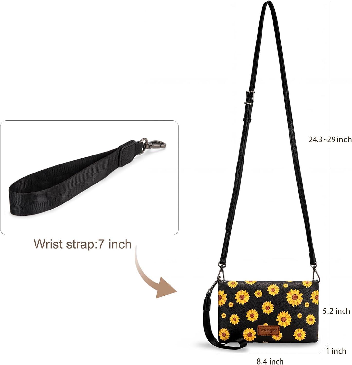 imageWrangler Crossbody Wallet Women Black Sunflower Daisy Wallets RFID Blocking Bifold Clutch Small Purse with Crossbody Strap WG17640011BKAablack