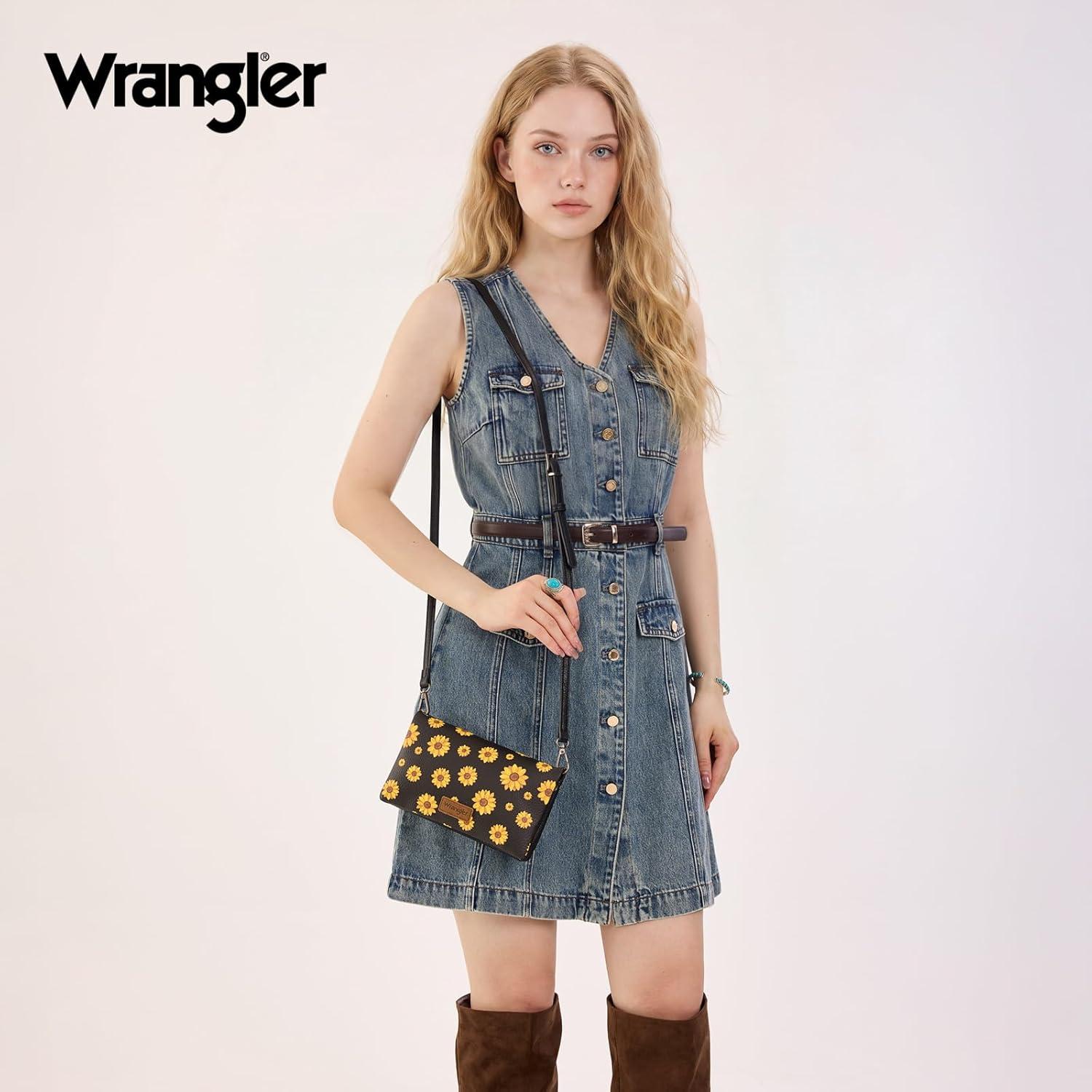 imageWrangler Crossbody Wallet Women Black Sunflower Daisy Wallets RFID Blocking Bifold Clutch Small Purse with Crossbody Strap WG17640011BKAablack