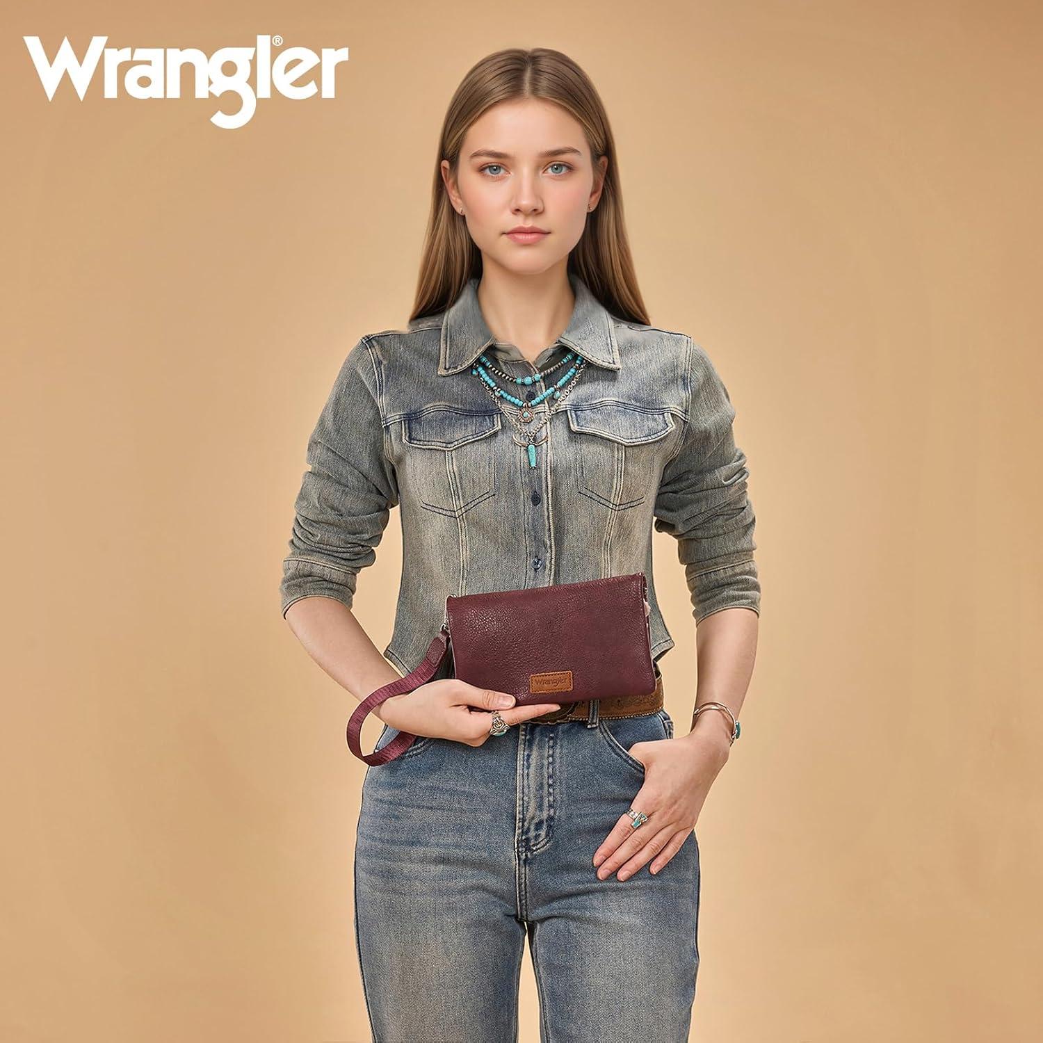 imageWrangler Crossbody Wallet Women Black Sunflower Daisy Wallets RFID Blocking Bifold Clutch Small Purse with Crossbody Strap WG17640011BKBburgundy