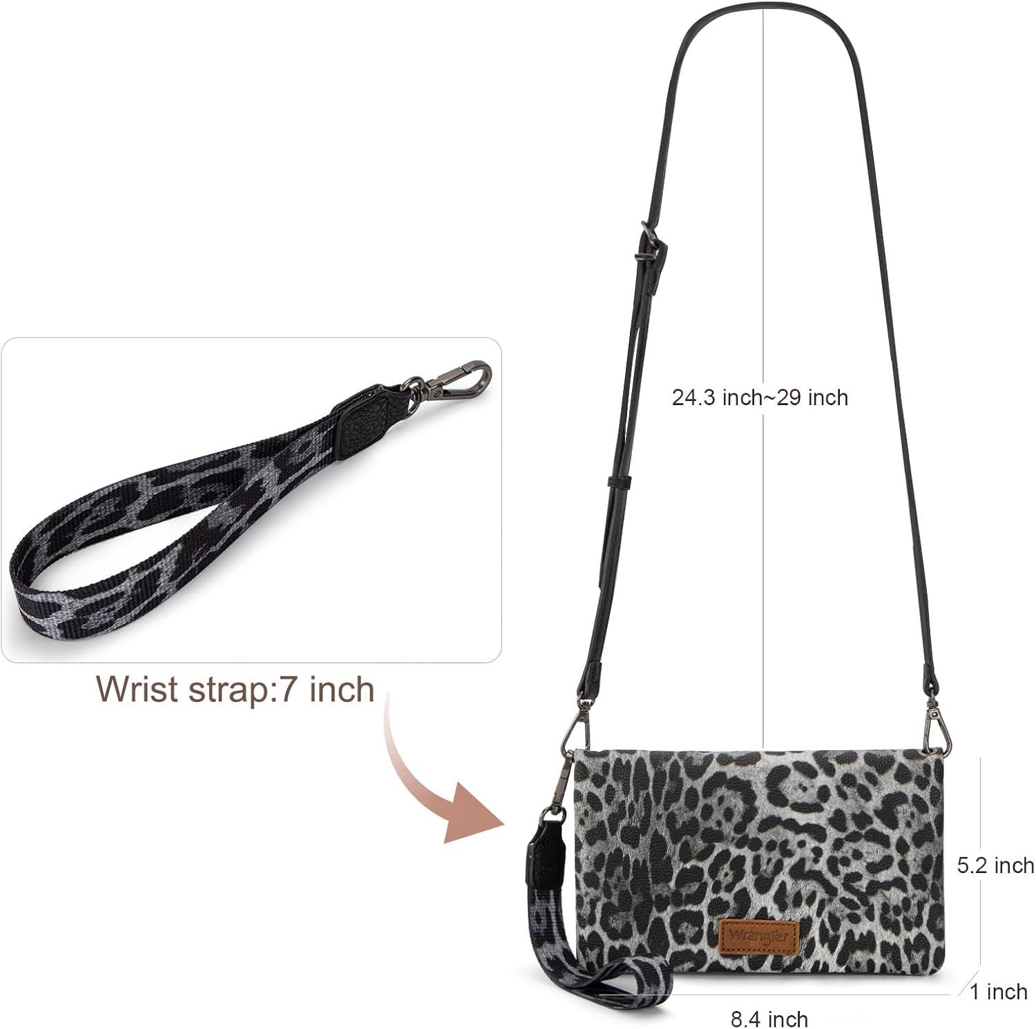 imageWrangler Crossbody Wallet Women Black Sunflower Daisy Wallets RFID Blocking Bifold Clutch Small Purse with Crossbody Strap WG17640011BKBleopard Black