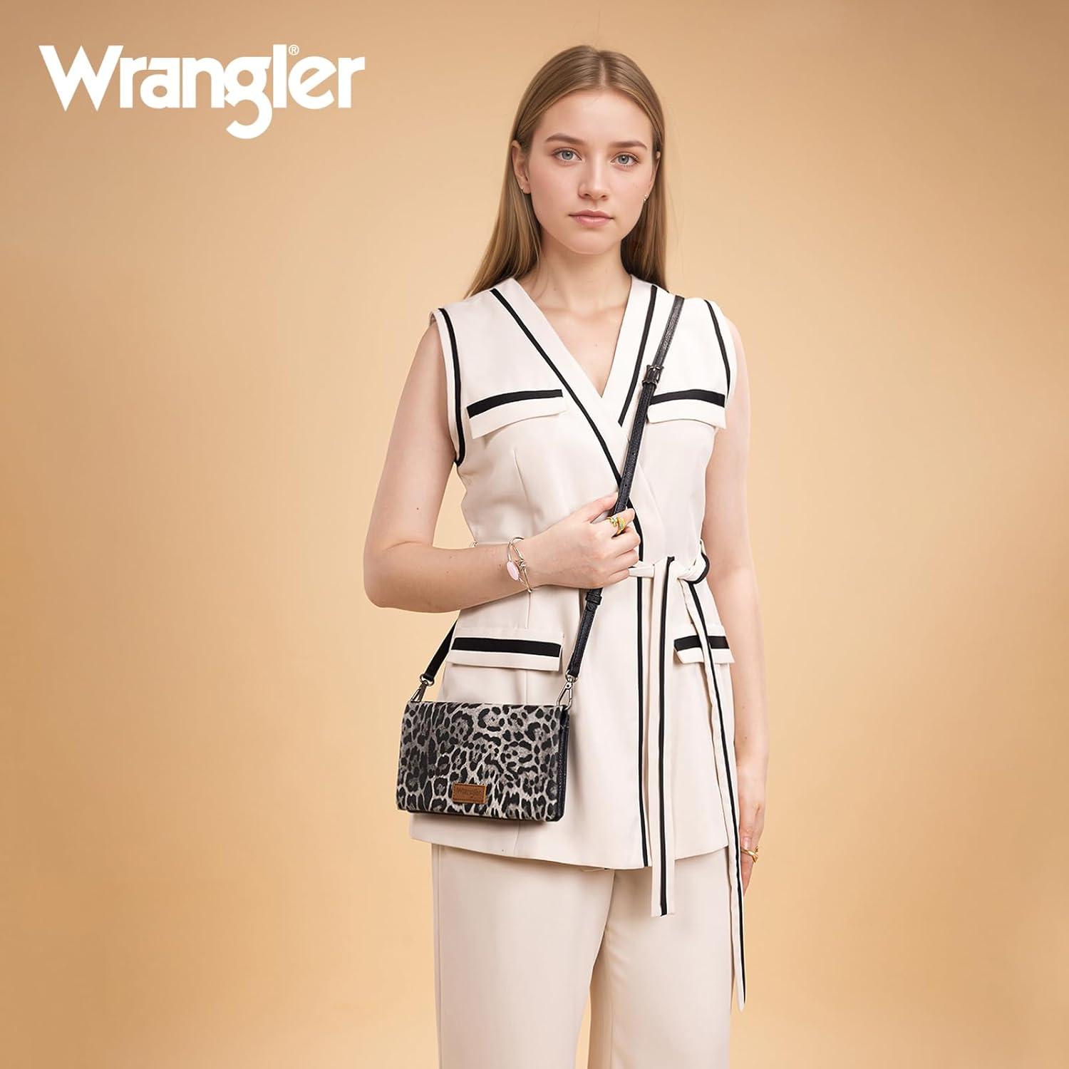 imageWrangler Crossbody Wallet Women Black Sunflower Daisy Wallets RFID Blocking Bifold Clutch Small Purse with Crossbody Strap WG17640011BKBleopard Black
