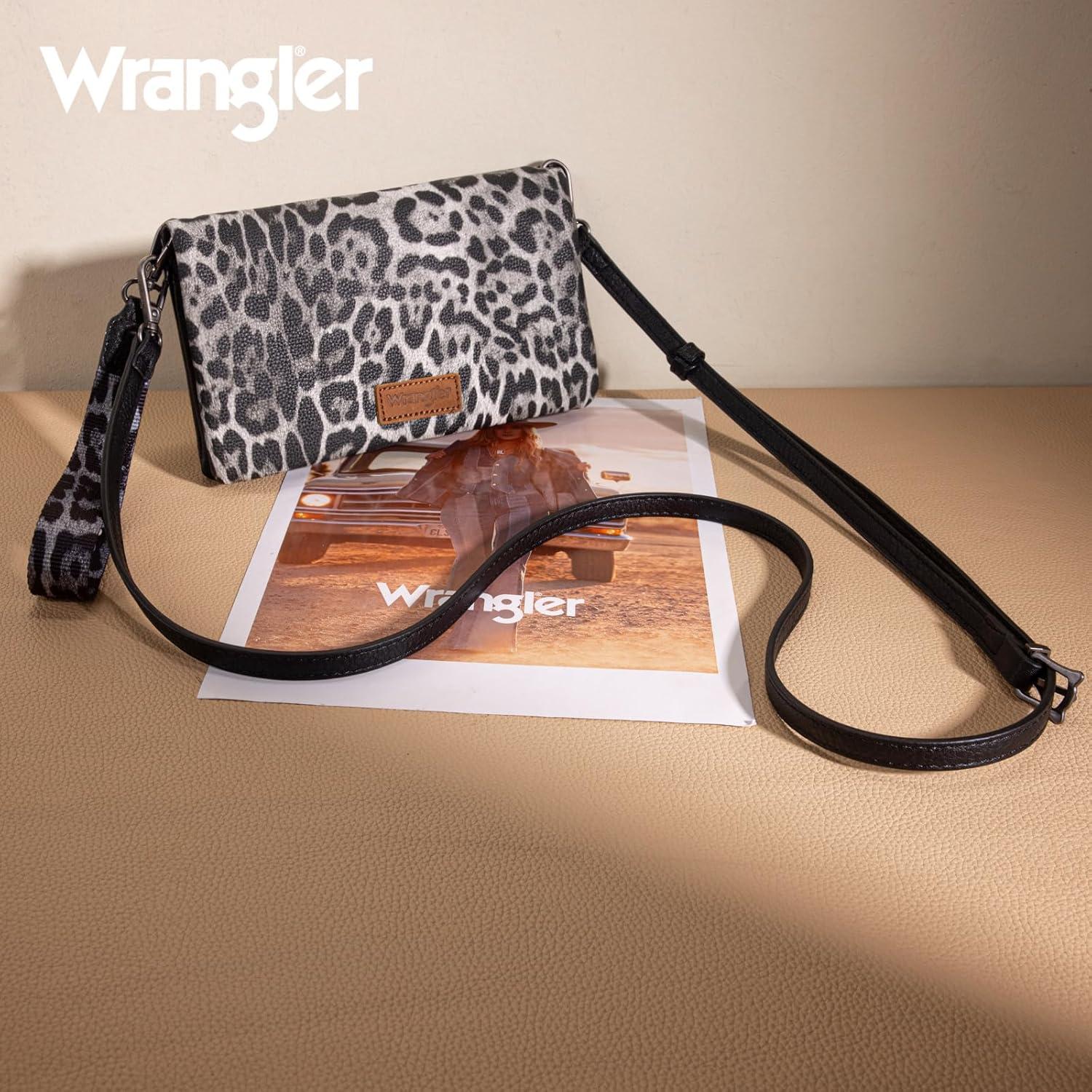 imageWrangler Crossbody Wallet Women Black Sunflower Daisy Wallets RFID Blocking Bifold Clutch Small Purse with Crossbody Strap WG17640011BKBleopard Black