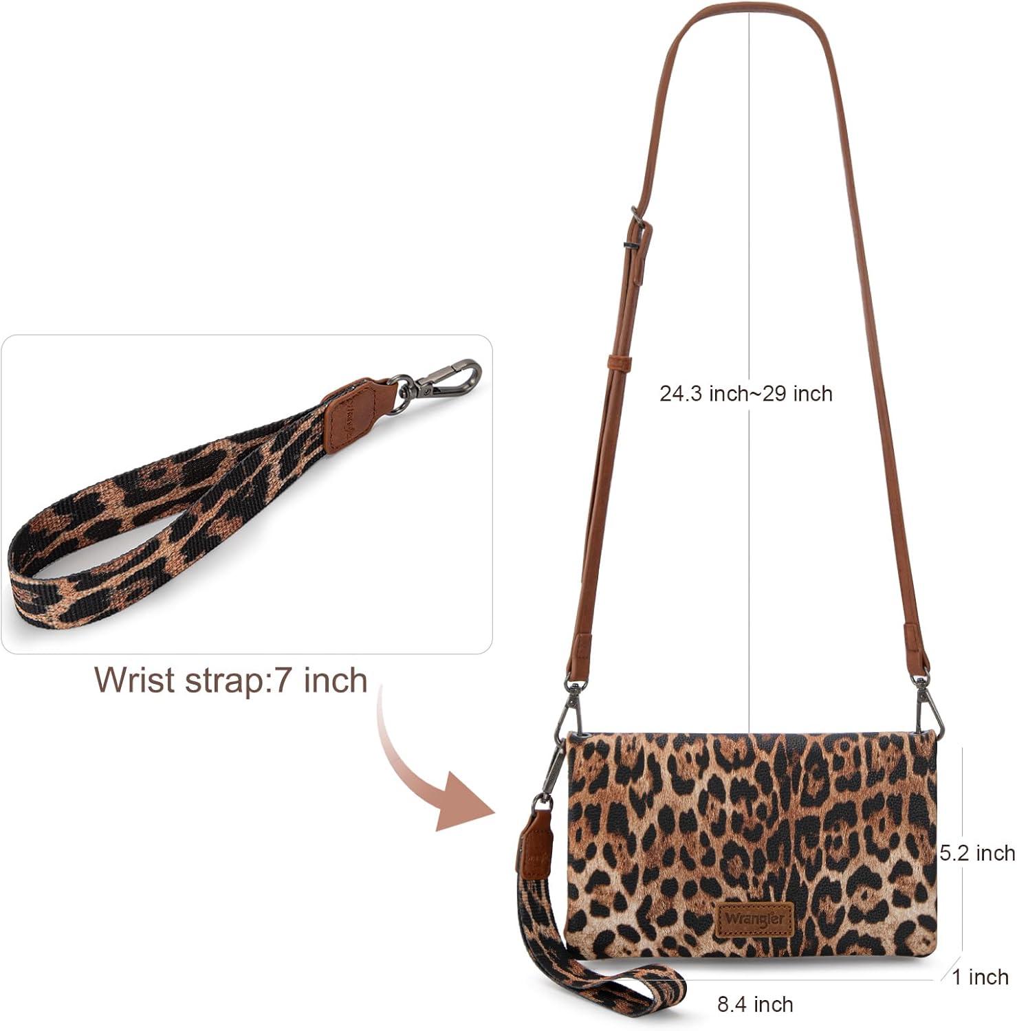 imageWrangler Crossbody Wallet Women Black Sunflower Daisy Wallets RFID Blocking Bifold Clutch Small Purse with Crossbody Strap WG17640011BKBleopard Brown
