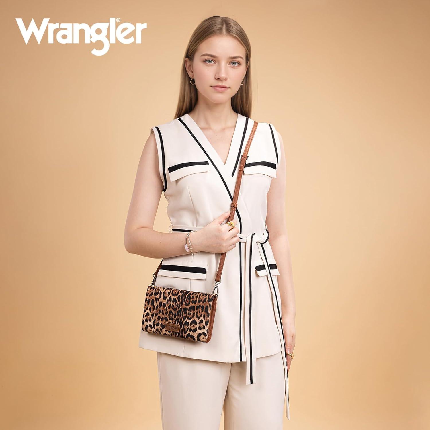 imageWrangler Crossbody Wallet Women Black Sunflower Daisy Wallets RFID Blocking Bifold Clutch Small Purse with Crossbody Strap WG17640011BKBleopard Brown