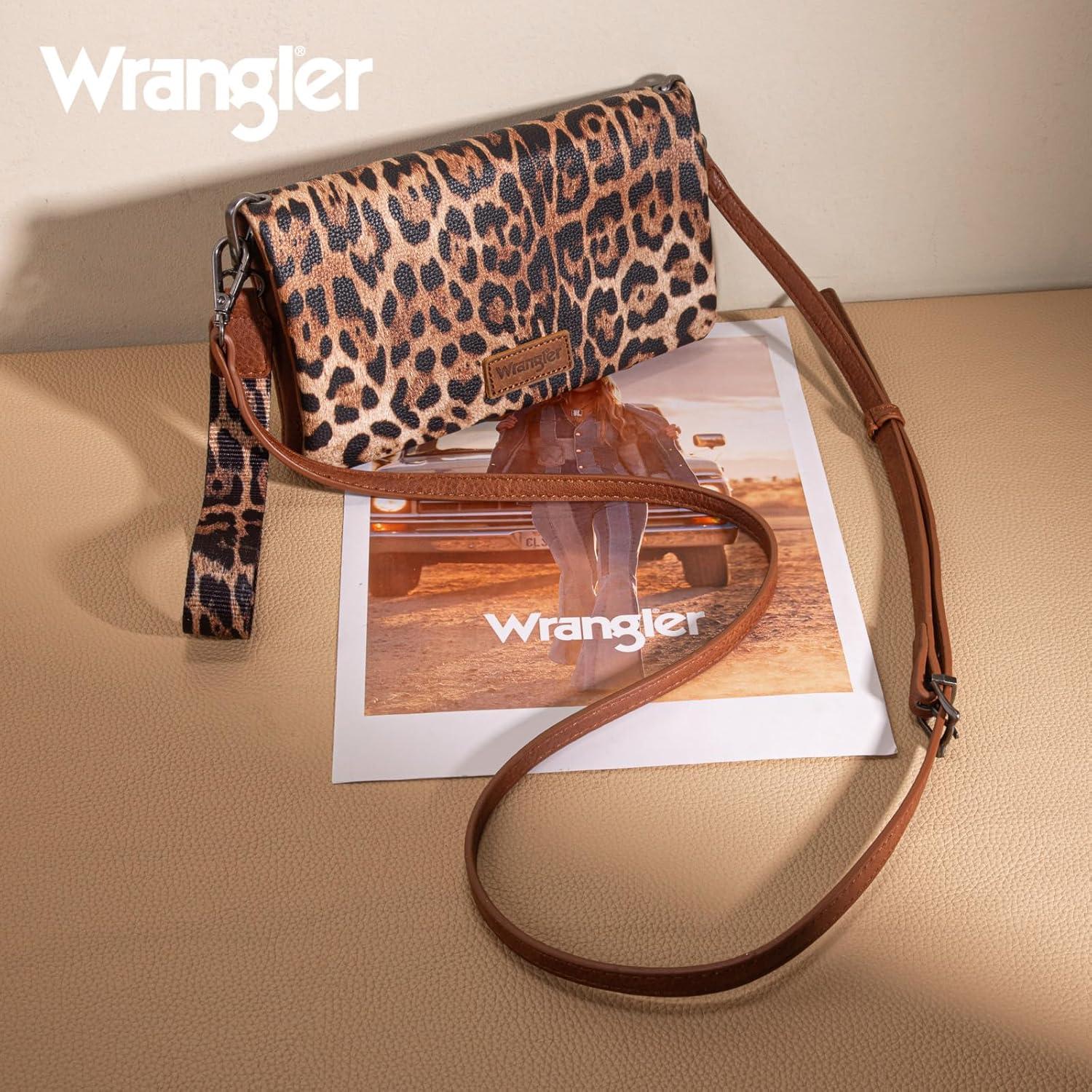 imageWrangler Crossbody Wallet Women Black Sunflower Daisy Wallets RFID Blocking Bifold Clutch Small Purse with Crossbody Strap WG17640011BKBleopard Brown