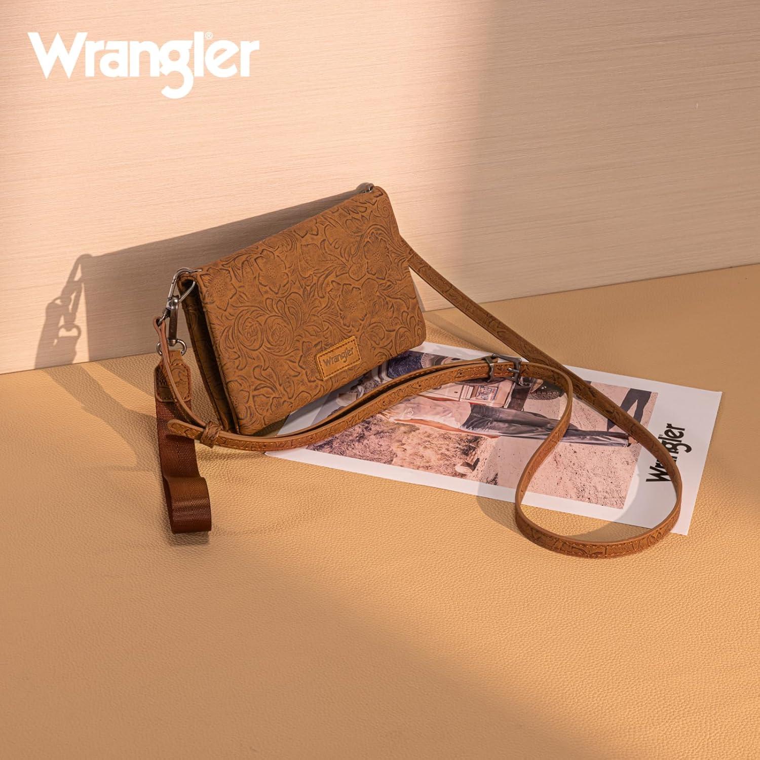 imageWrangler Crossbody Wallet Women Black Sunflower Daisy Wallets RFID Blocking Bifold Clutch Small Purse with Crossbody Strap WG17640011BKBlight Brown