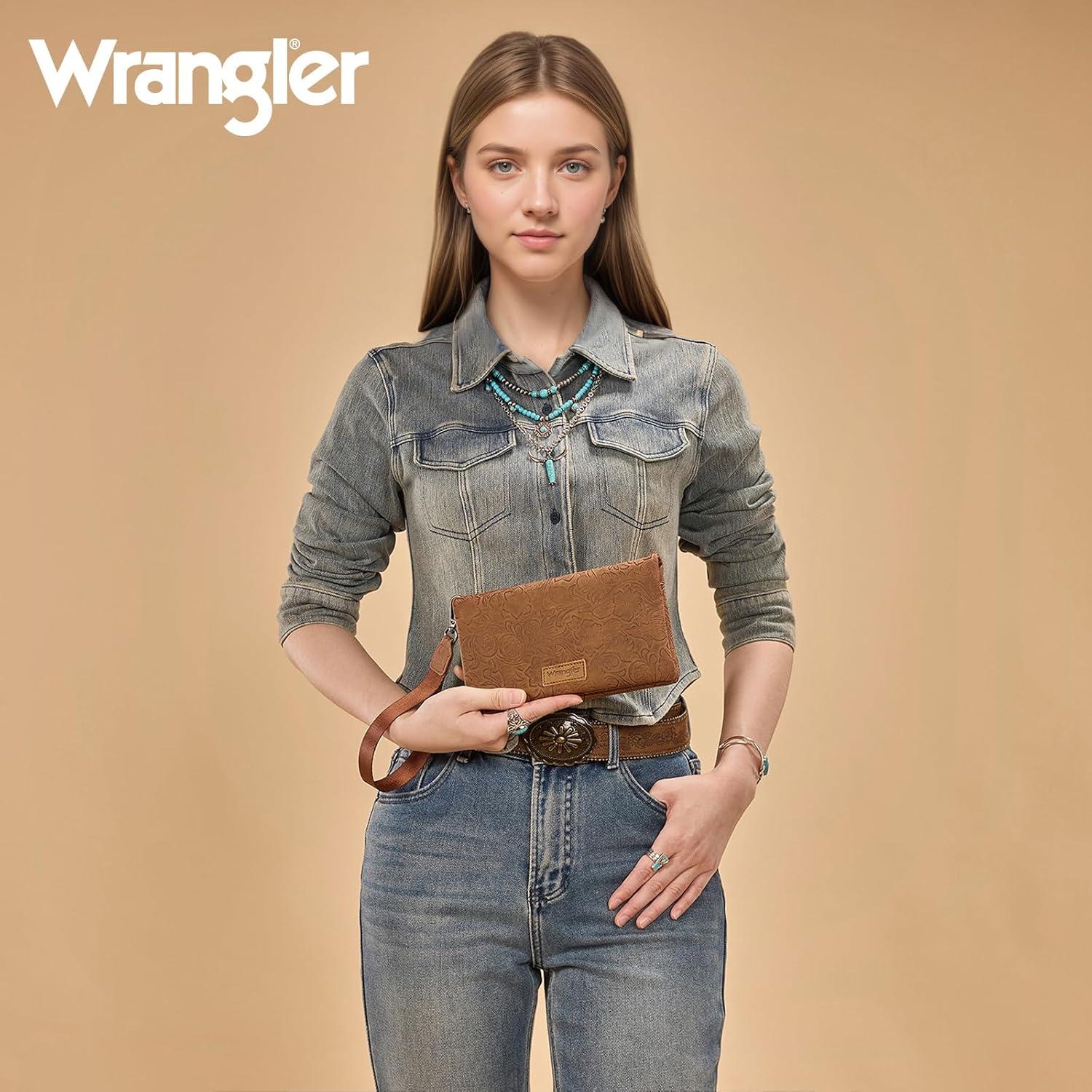 imageWrangler Crossbody Wallet Women Black Sunflower Daisy Wallets RFID Blocking Bifold Clutch Small Purse with Crossbody Strap WG17640011BKBlight Brown