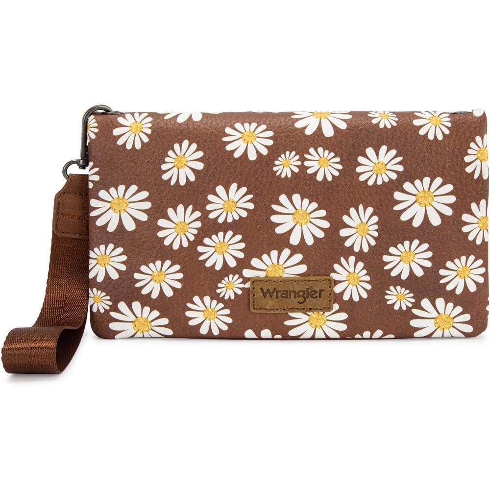 imageWrangler Crossbody Wallet Women Black Sunflower Daisy Wallets RFID Blocking Bifold Clutch Small Purse with Crossbody Strap WG17640011BKAabrown