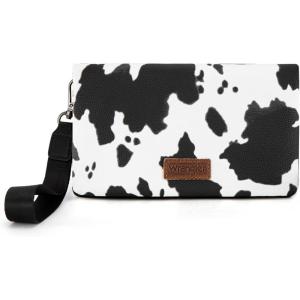 Wrangler Crossbody Wallet Women Black Sunflower Daisy Wallets RFID Blocking Bifold Clutch Small Purse with Crossbody Strap WG176-4001-1BK(A-cow Black)