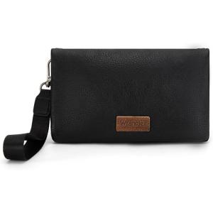Wrangler Crossbody Wallet Women Black Sunflower Daisy Wallets RFID Blocking Bifold Clutch Small Purse with Crossbody Strap WG176-4001-1BK(B-black)