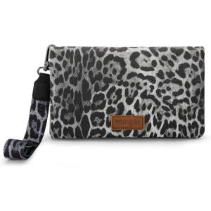 Wrangler Crossbody Wallet Women Black Sunflower Daisy Wallets RFID Blocking Bifold Clutch Small Purse with Crossbody Strap WG176-4001-1BK(B-leopard Black)