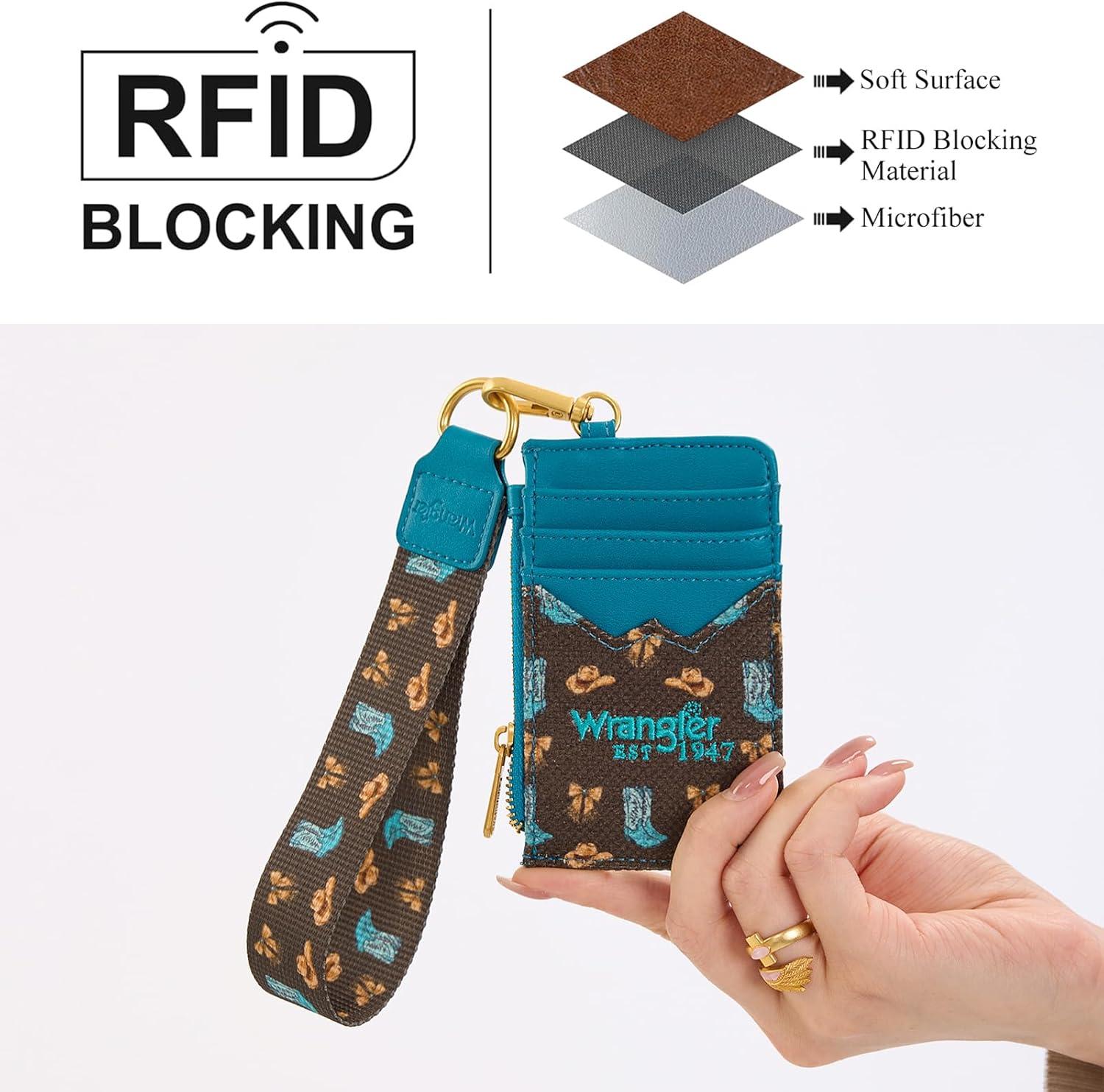 imageMontana West Wrangler Rodeo Icons Western Credit Card Holder Slim Womens Card Wallet with Keychain Wristlet Strap Coin Purse TanRodeo IconsCoffee