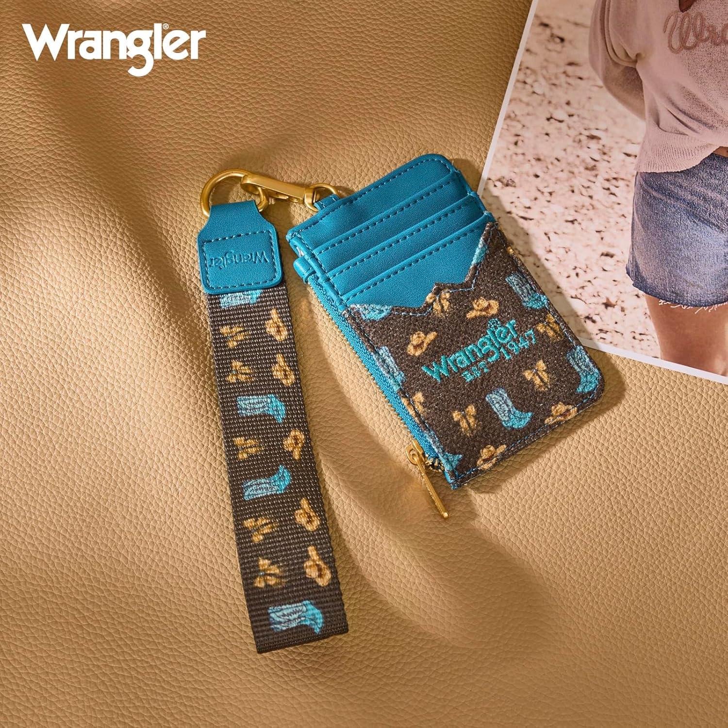 imageMontana West Wrangler Rodeo Icons Western Credit Card Holder Slim Womens Card Wallet with Keychain Wristlet Strap Coin Purse TanRodeo IconsCoffee