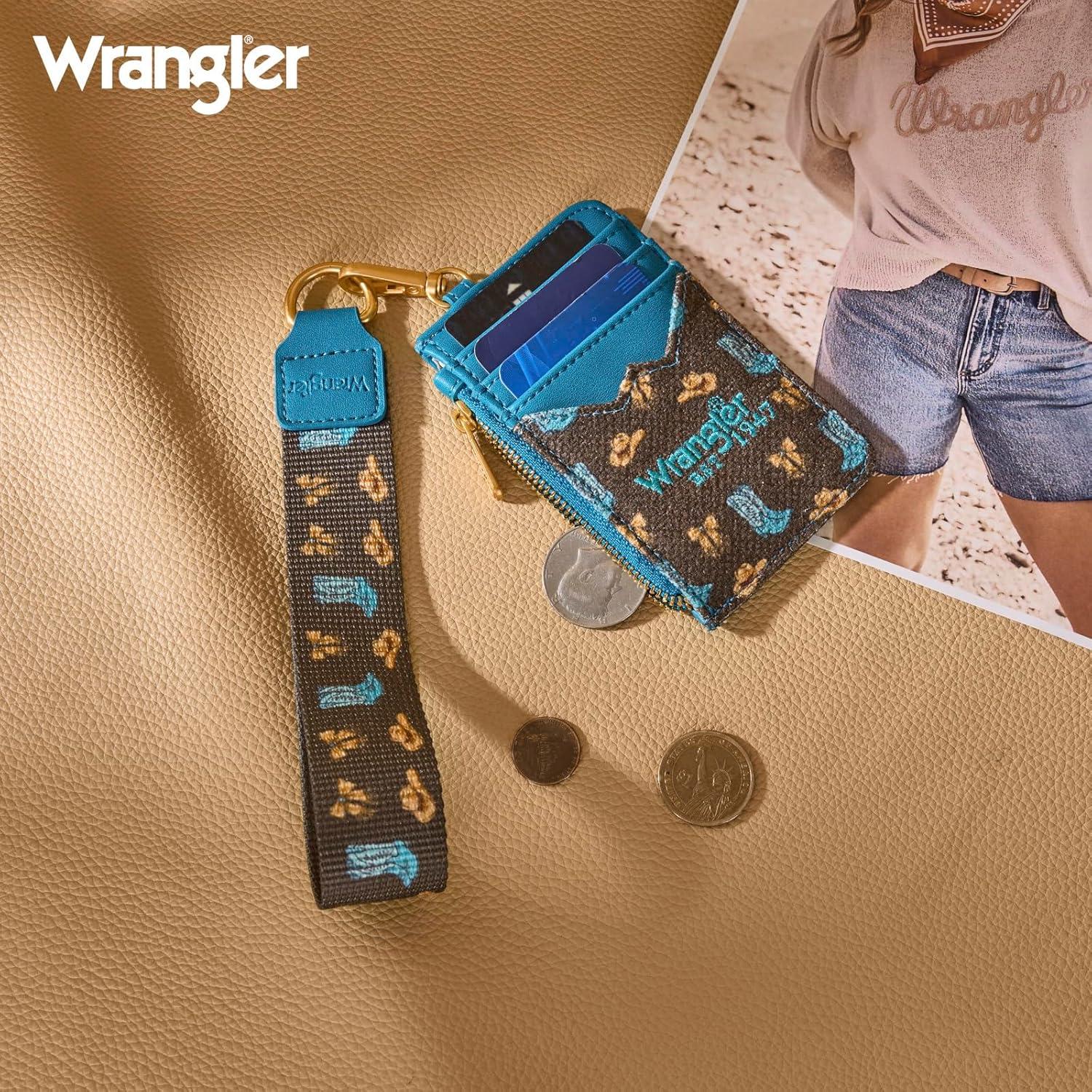 imageMontana West Wrangler Rodeo Icons Western Credit Card Holder Slim Womens Card Wallet with Keychain Wristlet Strap Coin Purse TanRodeo IconsCoffee