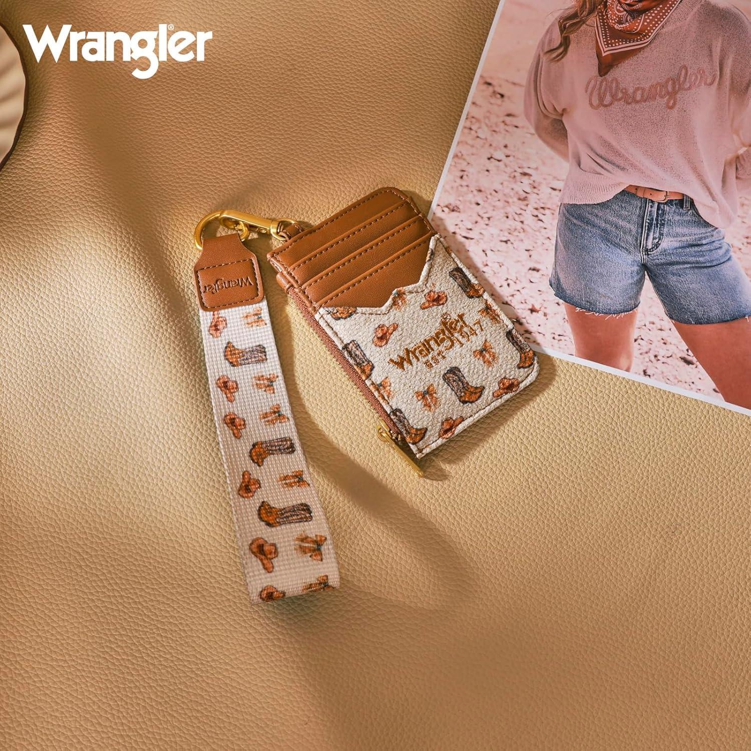 imageMontana West Wrangler Rodeo Icons Western Credit Card Holder Slim Womens Card Wallet with Keychain Wristlet Strap Coin Purse TanRodeo IconsTan