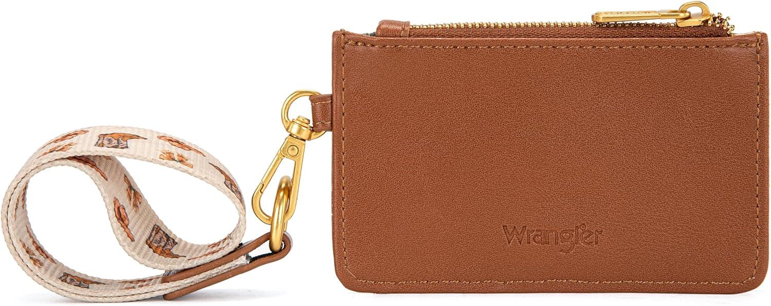 imageMontana West Wrangler Rodeo Icons Western Credit Card Holder Slim Womens Card Wallet with Keychain Wristlet Strap Coin Purse TanRodeo IconsTan