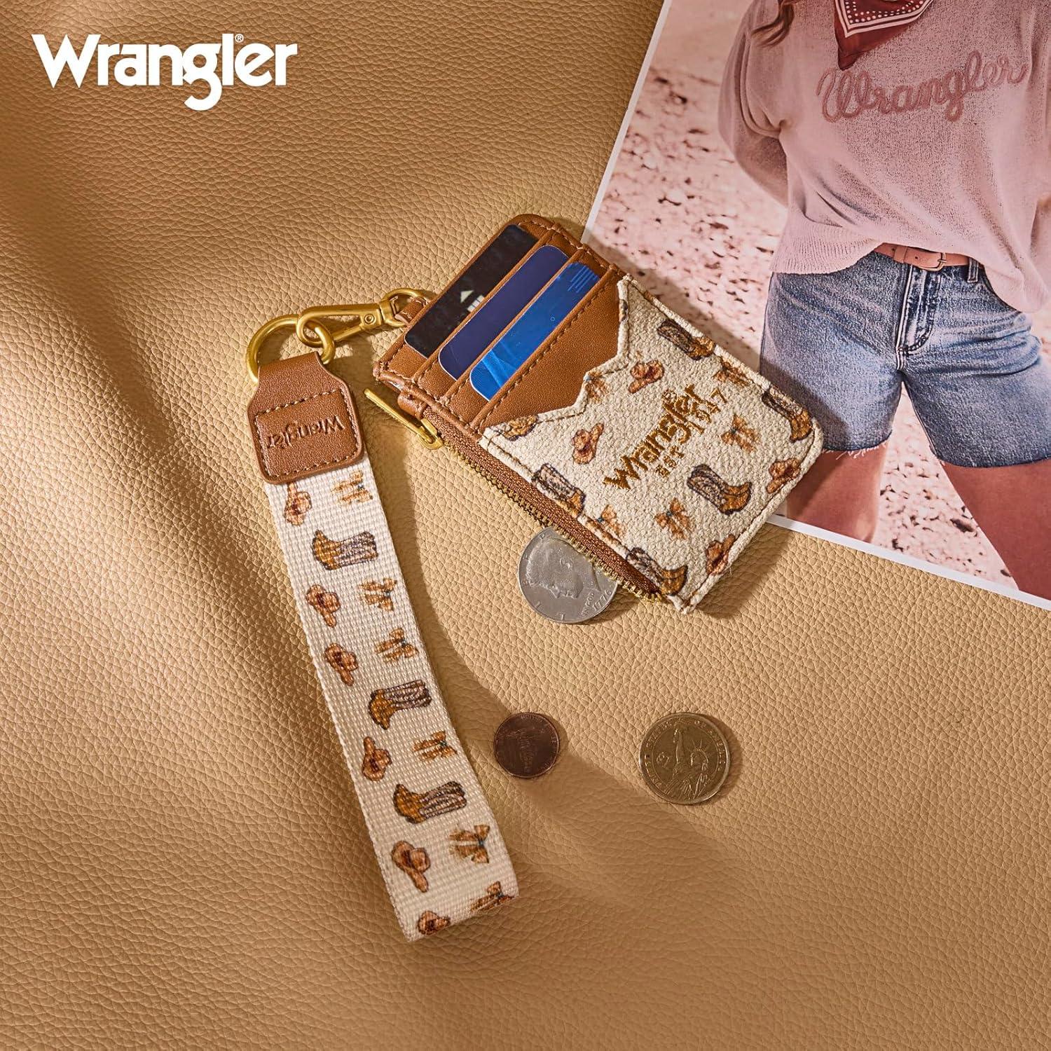 imageMontana West Wrangler Rodeo Icons Western Credit Card Holder Slim Womens Card Wallet with Keychain Wristlet Strap Coin Purse TanRodeo IconsTan