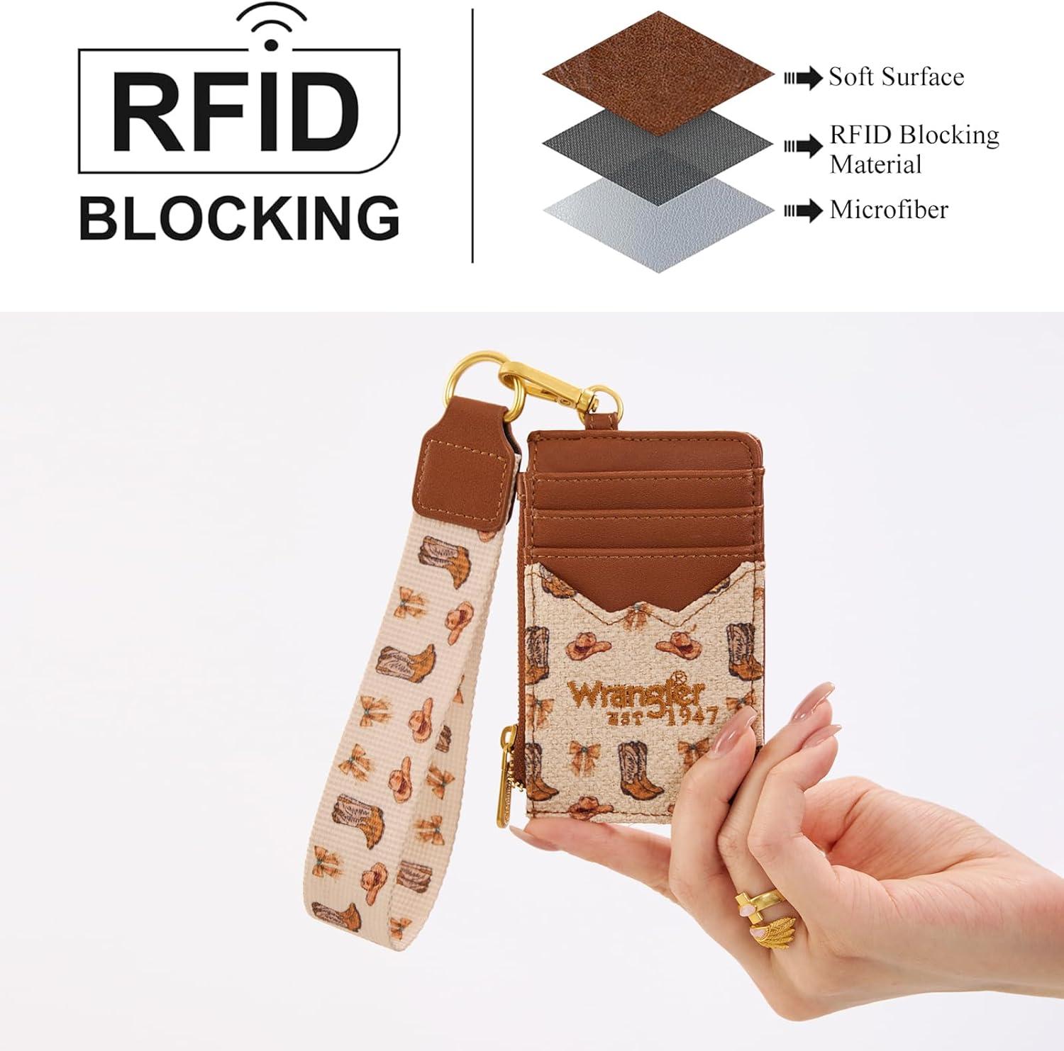 imageMontana West Wrangler Rodeo Icons Western Credit Card Holder Slim Womens Card Wallet with Keychain Wristlet Strap Coin Purse TanRodeo IconsTan