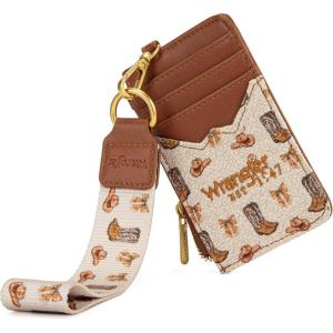 Montana West Wrangler Rodeo Icons Western Credit Card Holder Slim Womens Card Wallet with Keychain Wristlet Strap Coin Purse, Tan(Rodeo Icons-Tan)