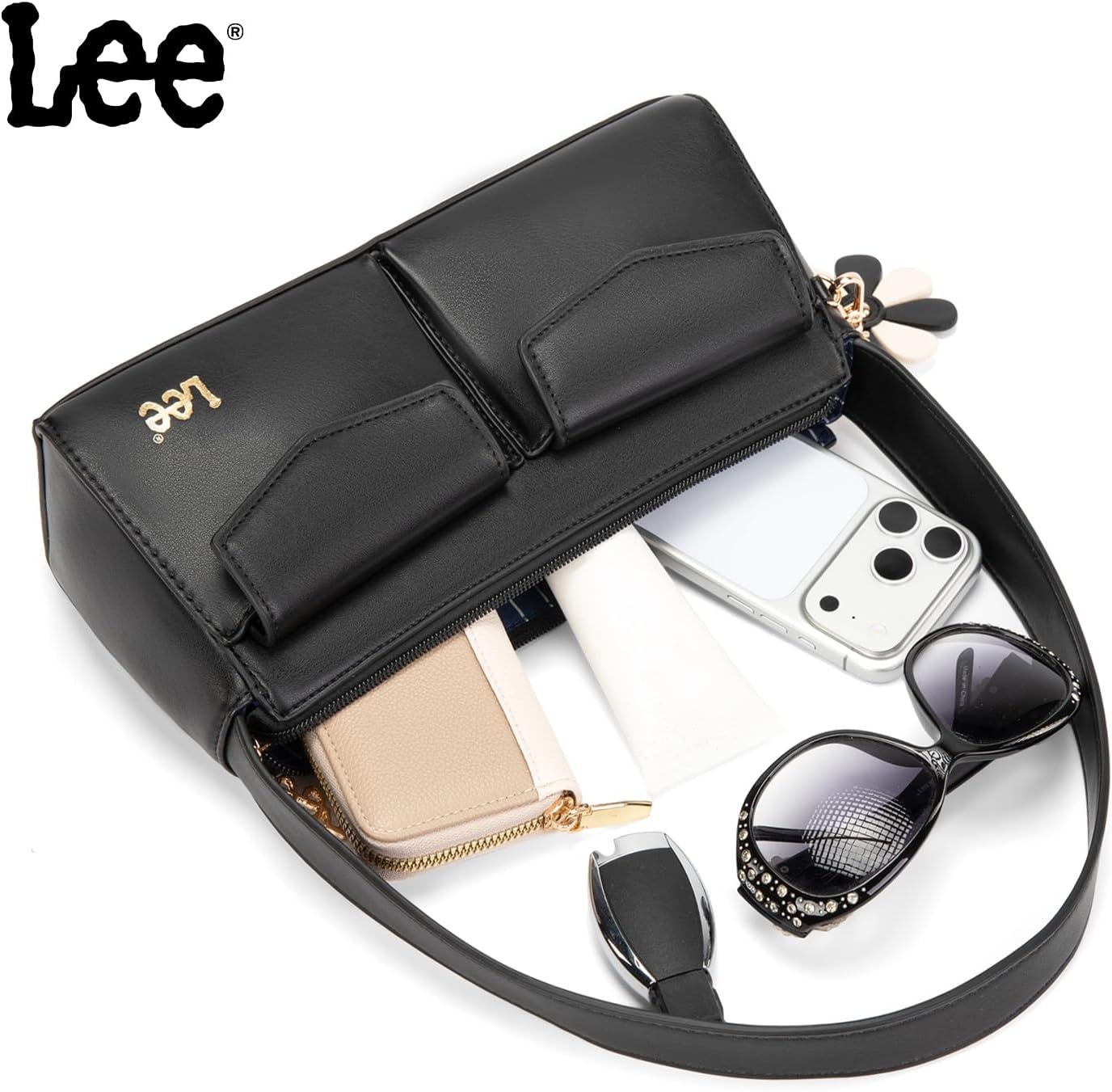imageLee Shoulder Bag for Women Going Out Purse amp Handbags with Zipper Closure Trendy Top Handle for Casual Use Travel WorkBlack