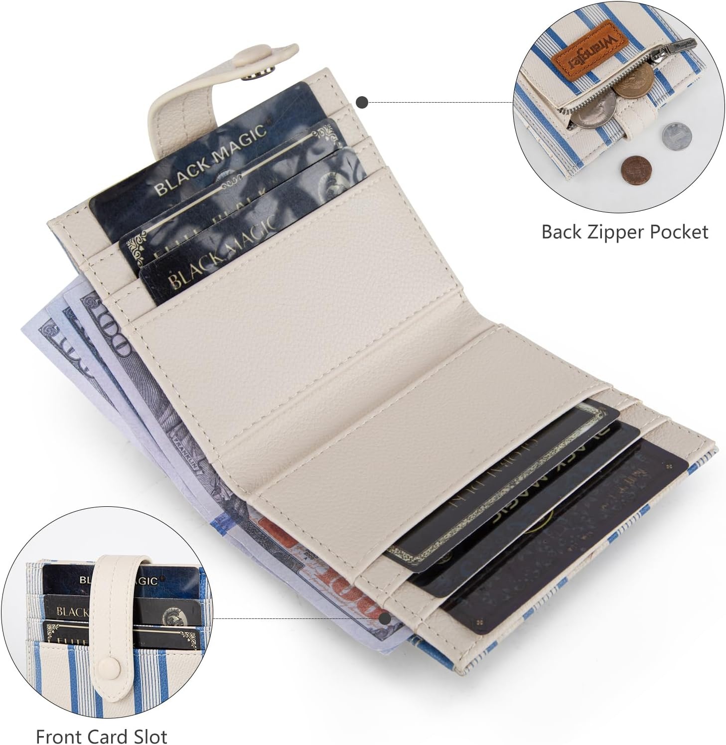 imageMontana West X Wrangler Wallet Small Womens Girls Flower Bifold Card Wallet With RFID Lining and Zipper Coin Pocket WG216W065DPPBeigeStriped